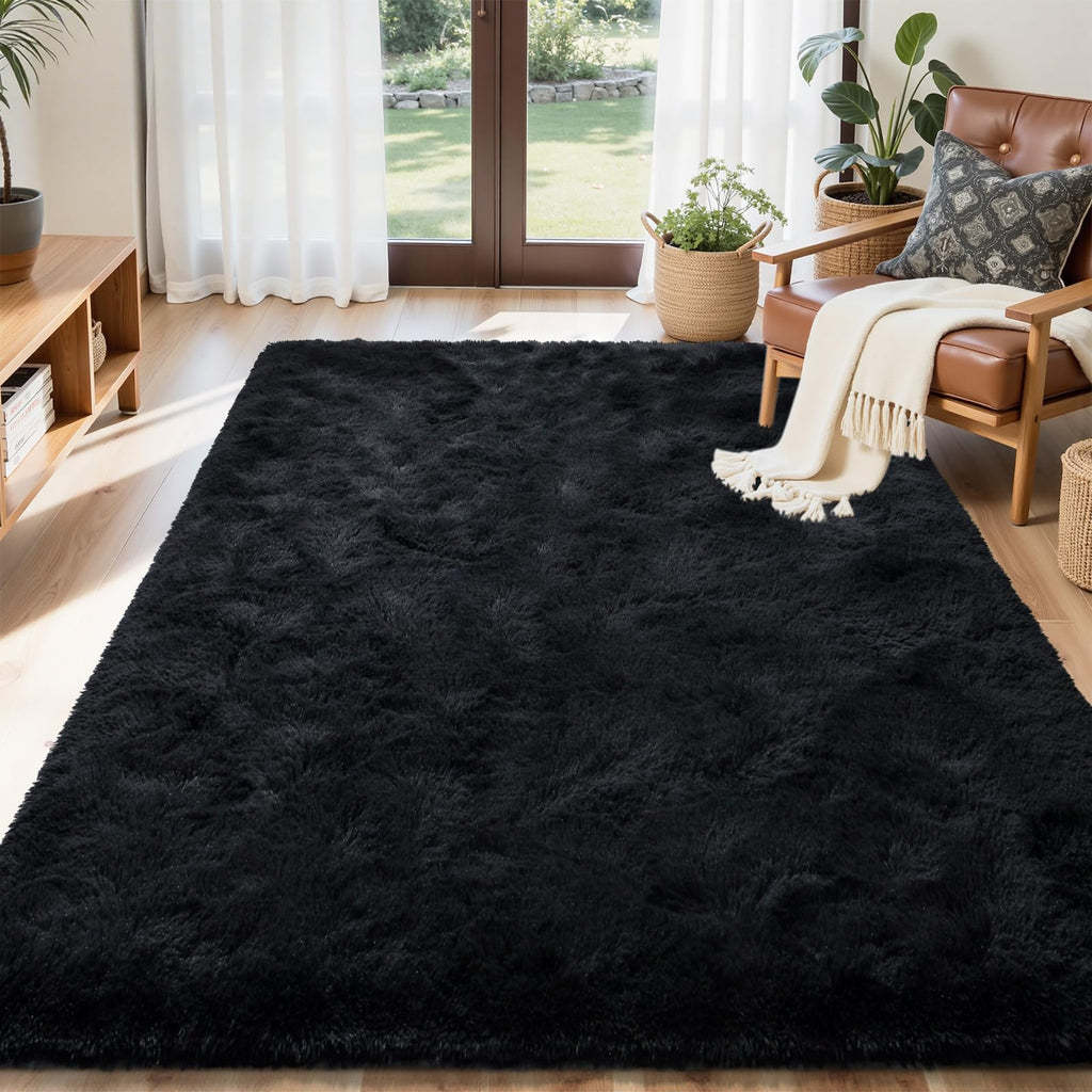 5×7ft Grey Fluffy Tie-Dyed Rug, Soft Shag Carpet for Home Decor