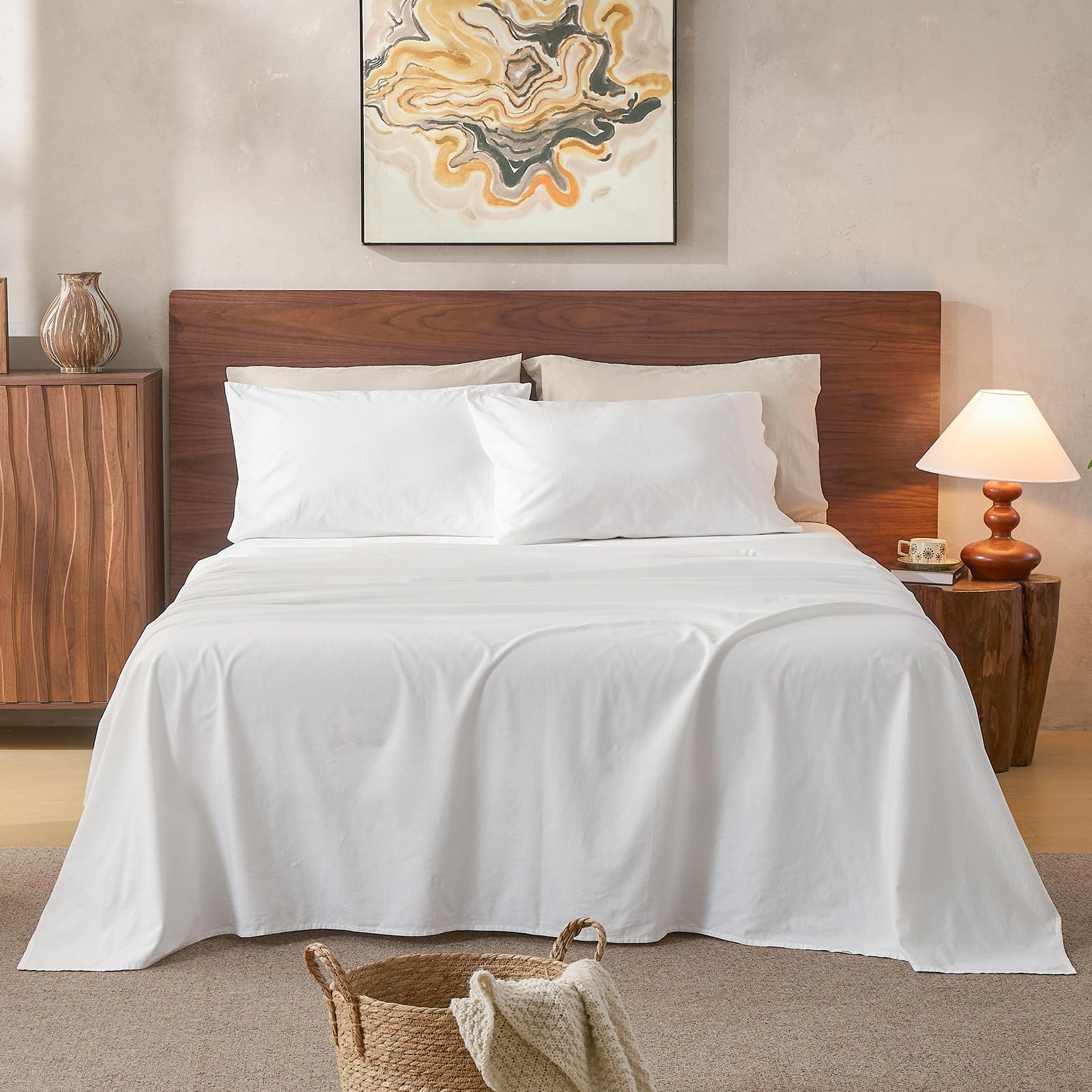 King 100% Linen 4-Piece Sheet Set, Breathable All-Season Bedding