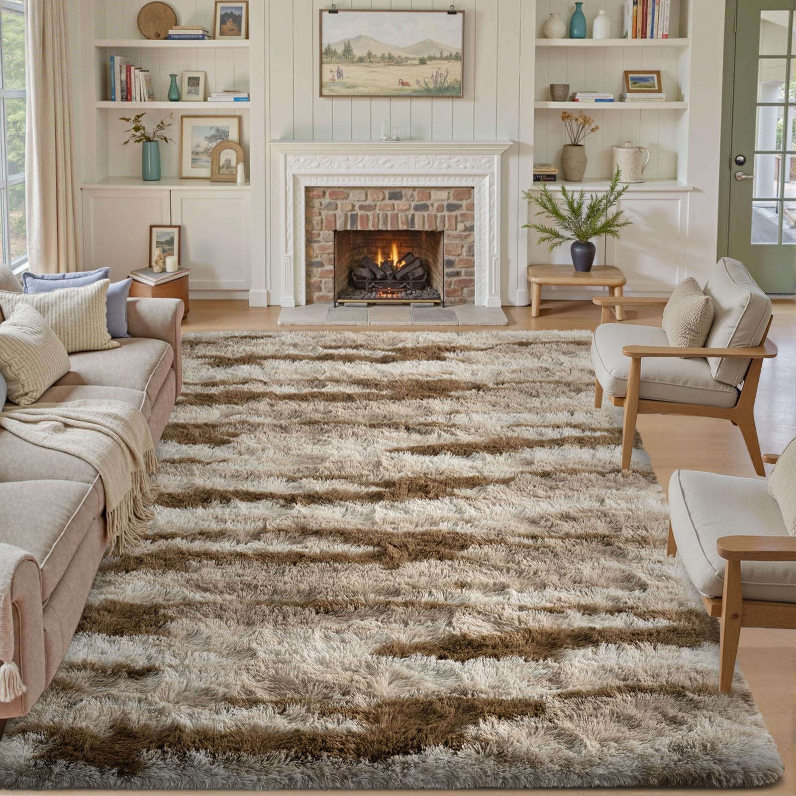 5×7ft Grey Fluffy Tie-Dyed Rug, Soft Shag Carpet for Home Decor