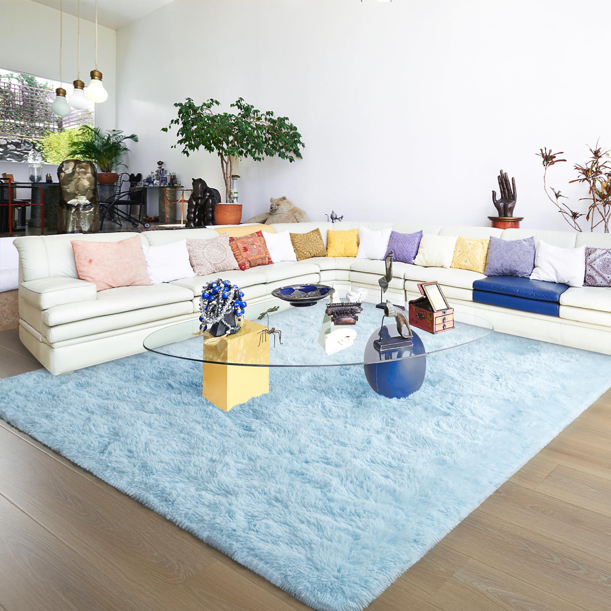 Ultra Soft Fluffy Rugs for Bedroom 4x6 Feet, Shag Area Rugs for Living Room, Large Comfy Furry Rug for Boys Kids Baby Room Decor, Non Slip Nursery Rug Modern Indoor Fuzzy Floor Carpet, Light Blue