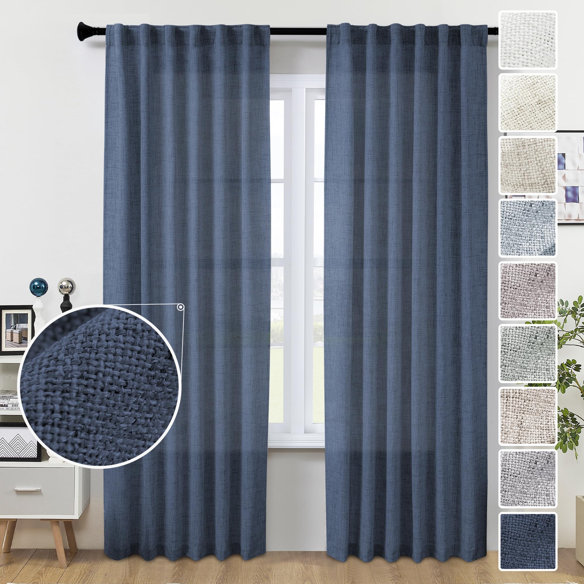 Natural Linen Back Tab Curtains 92 inch Long 2 Panels Set for Living Room Semi Sheer Light Filtering Window Drape Neutral Country Farmhouse Boho Curtains for Bedroom Cream Beige