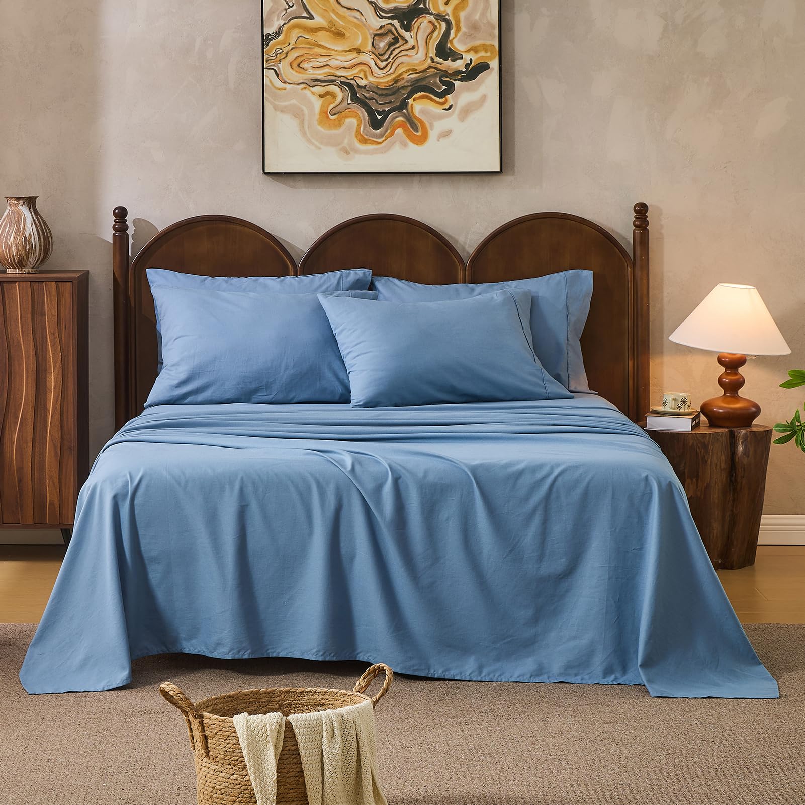 King 100% Linen 4-Piece Sheet Set, Breathable All-Season Bedding
