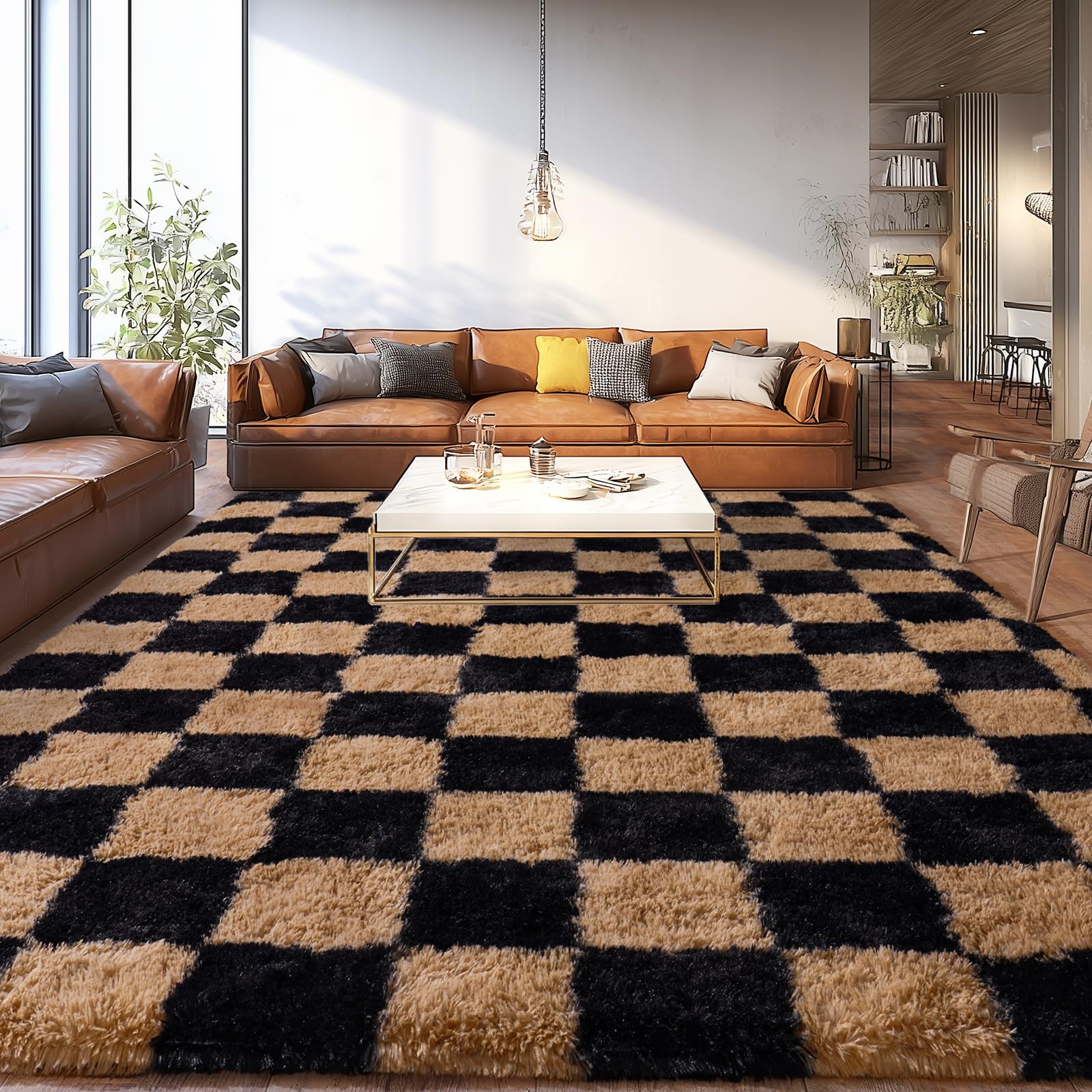 Shaggy Area Rugs, Fuzzy Rugs for Living Room, Soft Nursery Area Rug for Girls, Tie Dye Black Gray Plush Area Rugs Non Slip, Fluffy Rug Carpet 8x10ft