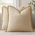 ANRODUO Set of 2 Decorative Throw Pillow Covers 26×26 Inch Soft Linen Fringe Farmhouse Boho Vintage Cushion Covers with Tassels Accent Pillowcase for Couch Sofa Bed Living Room Summer Decor Cream