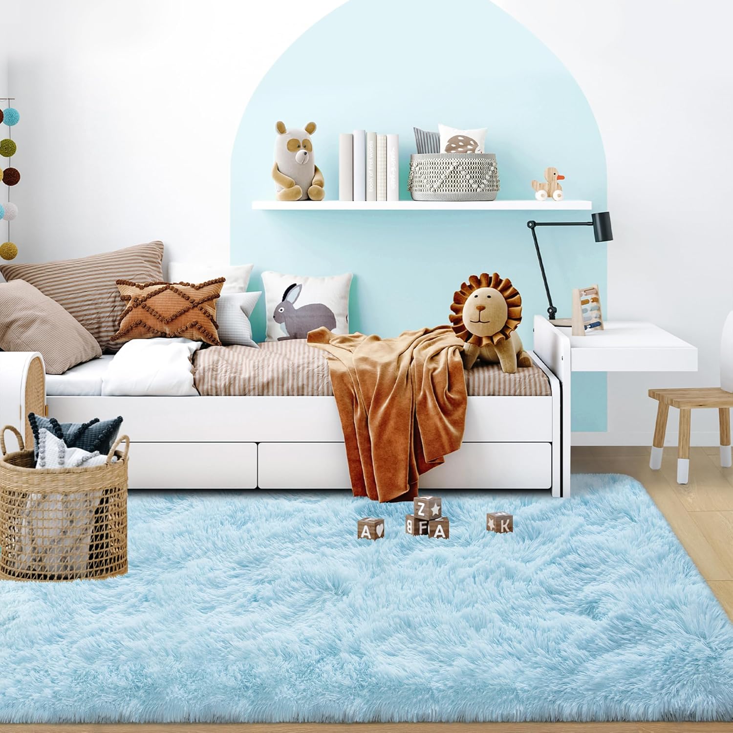 Ultra Soft Fluffy Rugs for Bedroom 4x6 Feet, Shag Area Rugs for Living Room, Large Comfy Furry Rug for Boys Kids Baby Room Decor, Non Slip Nursery Rug Modern Indoor Fuzzy Floor Carpet, Light Blue
