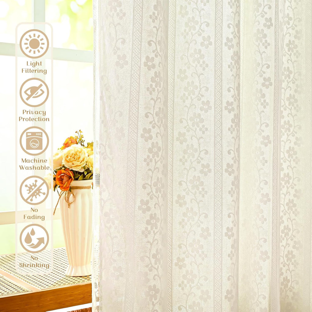 2-Panel 52×84" Beige Linen Curtains, Boho Farmhouse Window Drapes