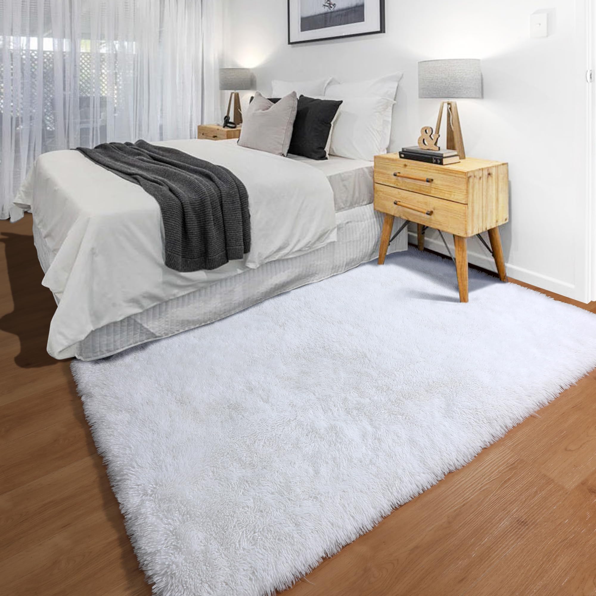 ONASAR Tie-Dyed Dark Grey Round Area Rugs 5ft, Ultra Soft Bedroom Circle Rug for Kids Girls Teen Room, Fluffy Plush Shaggy Carpet Floor Mats for Baby Nursery Living Room Playroom Home Decor