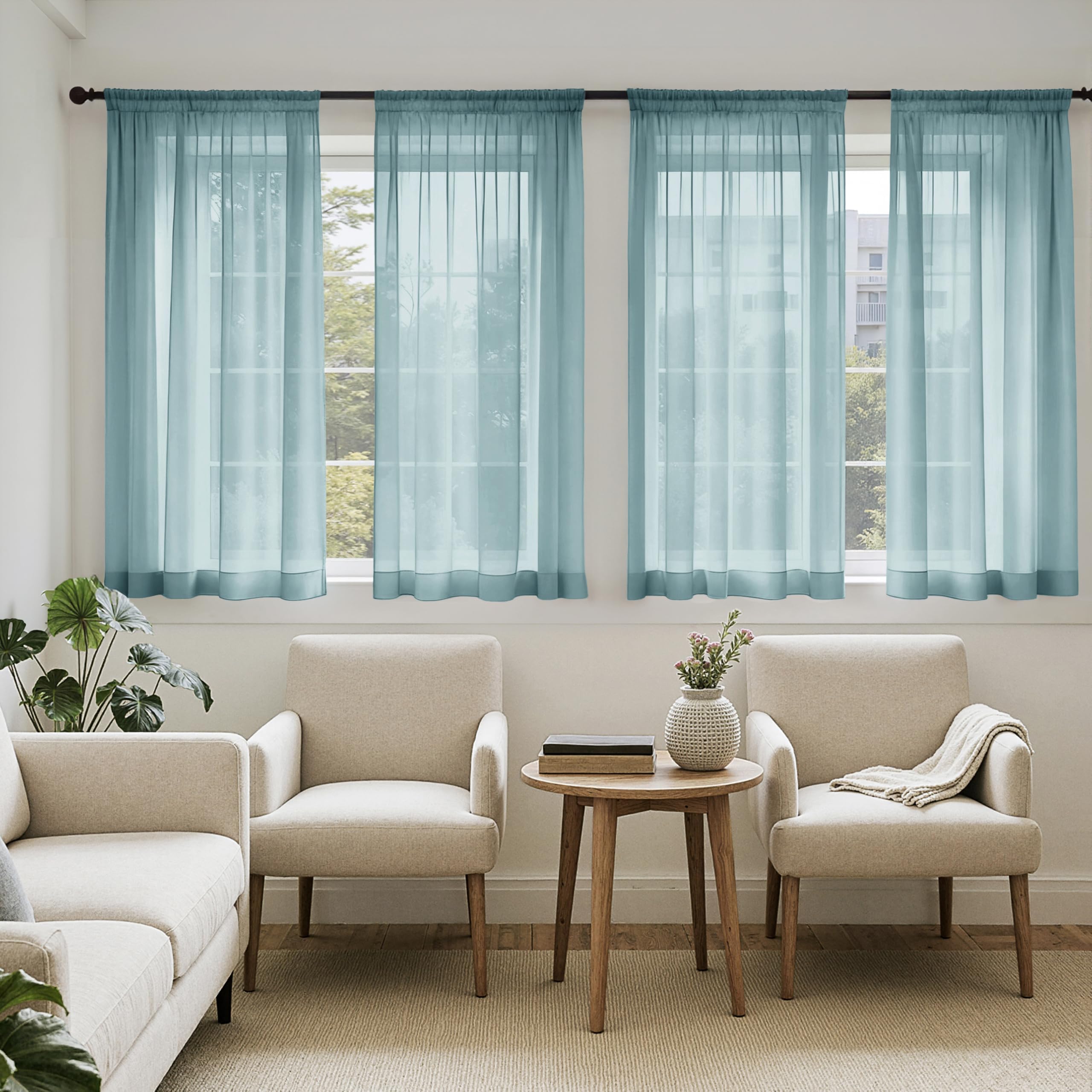 MIULEE Butter Cream Sheer Curtains 96 Inches Long, 4 Panels Set, Rod Pocket Voile Drapes Light Filtering and Semi Transparent, Elegant Window Treatments for Bedroom Living Room,42 x 96 Inches