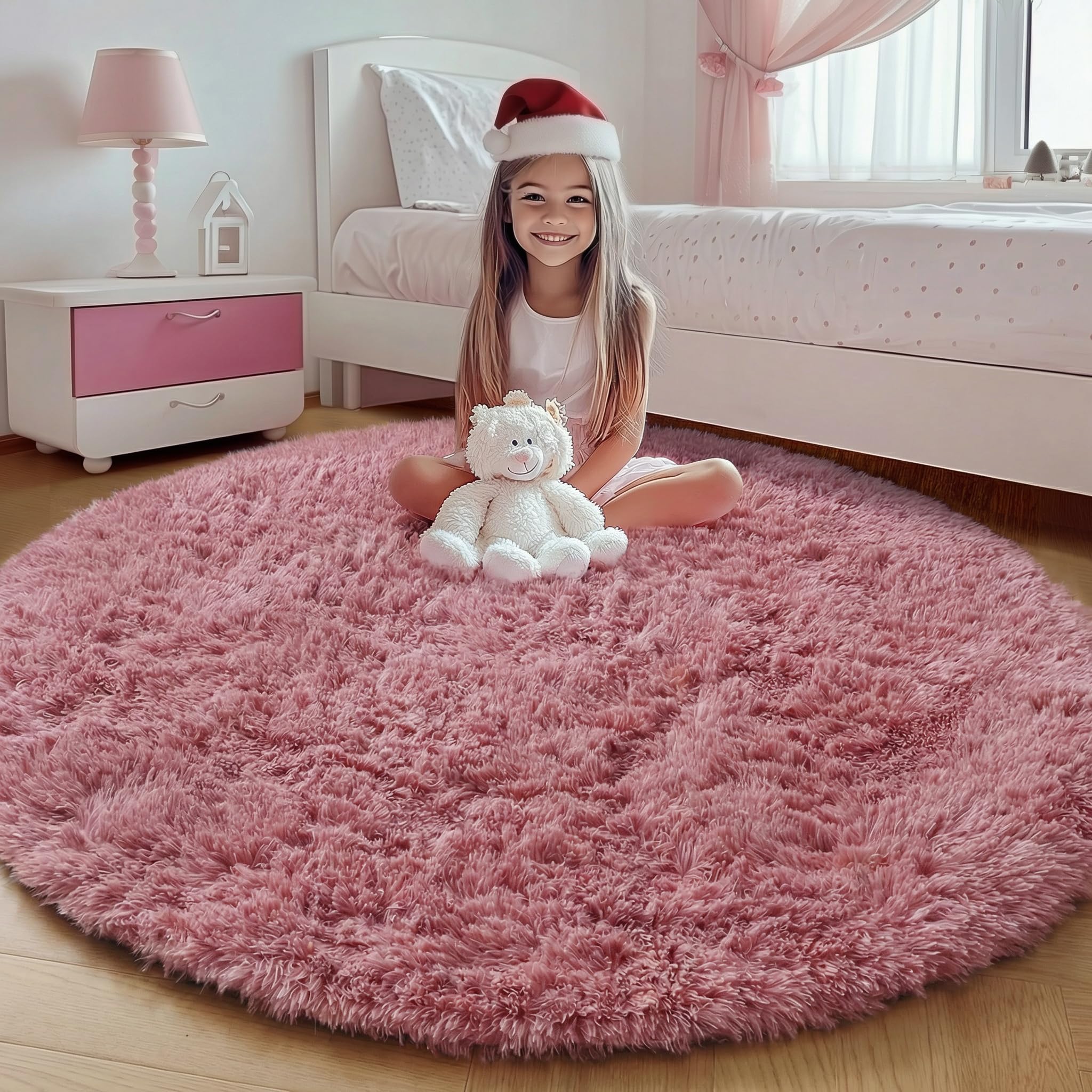 ONASAR Tie-Dyed Dark Grey Round Area Rugs 5ft, Ultra Soft Bedroom Circle Rug for Kids Girls Teen Room, Fluffy Plush Shaggy Carpet Floor Mats for Baby Nursery Living Room Playroom Home Decor