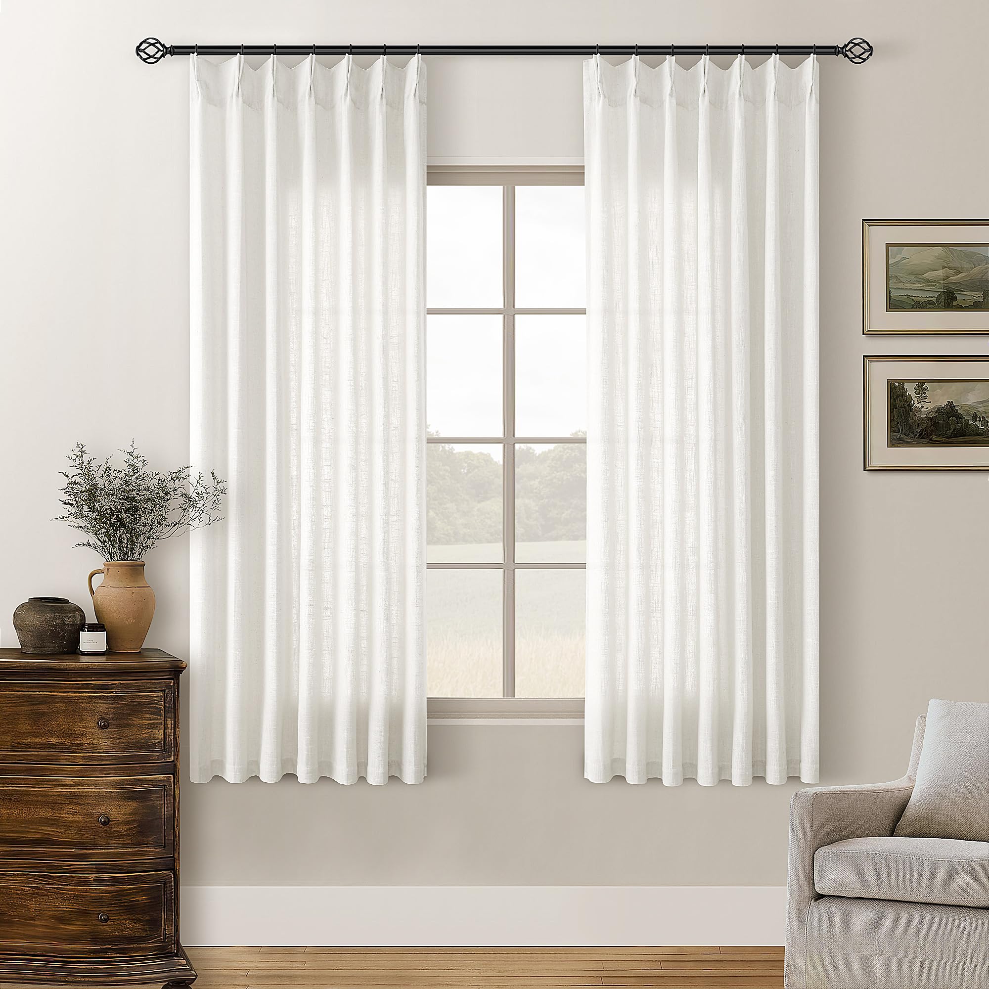 Dutch Cocoa Pinch Pleated Linen Curtains 84 Inches Long 60 Inch Width Linen Blend Light Filtering Window Curtains 84 Inch for Living Room Bedroom Patio Pinch Pleat Drapes Hooks Rings 1 Panel 60Wx84L
