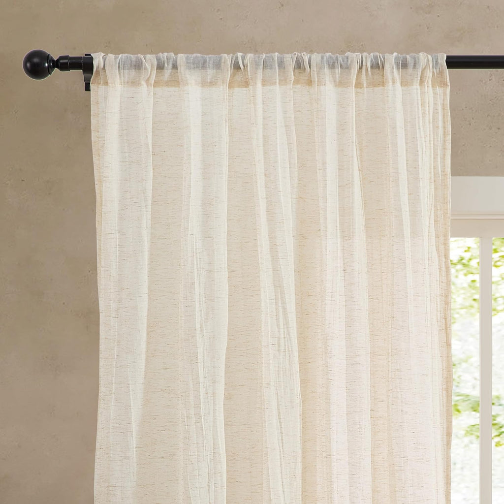 French Connection - Charter Crushed, Window Curtain, Set of 2 Panels, Semi Sheer, Modern Home Decor, Drapes for Living Room, Dining Room, Bedroom, Dorm, Measures 50" x 108", Natural