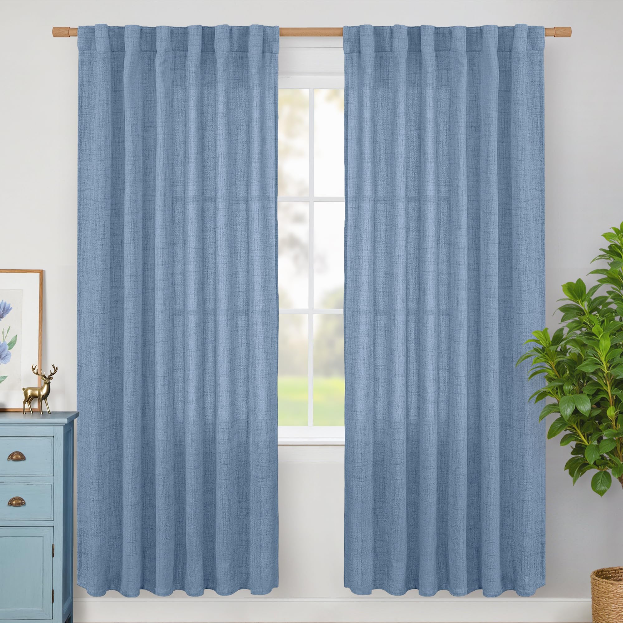 BGment Natural Linen Semi Sheer Curtains 96 Inch Length 2 Panels for Living Room, Beige Light Filtering Window Drapes with Rod Pocket Back Tab Extre Long for Dining Bedroom, 52 X 96 Inch