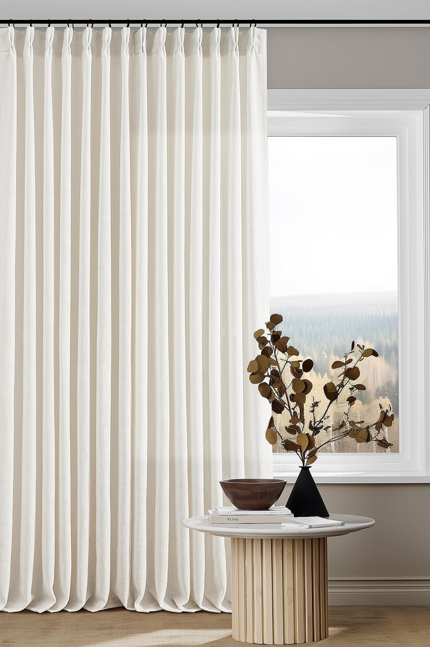 Dutch Cocoa Pinch Pleated Linen Curtains 84 Inches Long 60 Inch Width Linen Blend Light Filtering Window Curtains 84 Inch for Living Room Bedroom Patio Pinch Pleat Drapes Hooks Rings 1 Panel 60Wx84L