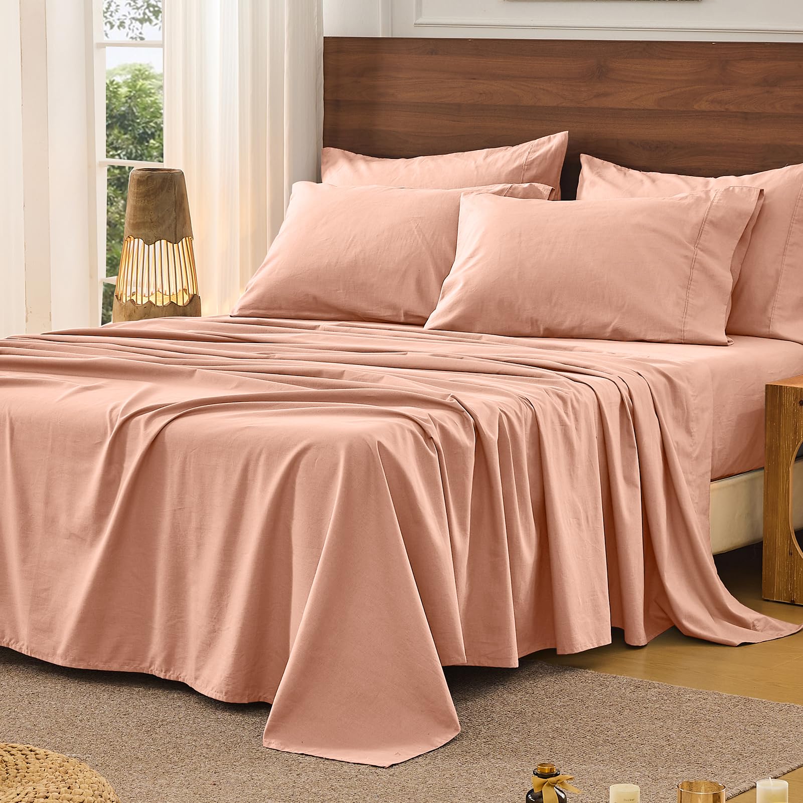 Bedlifes 100% French Pure Linen Sheets Queen Size Breathable and Cooling Flax Sheet Set Soft Durable and Moisture Wicking 16 Inch Deep Pocket-4 Piece(Queen,Linen)
