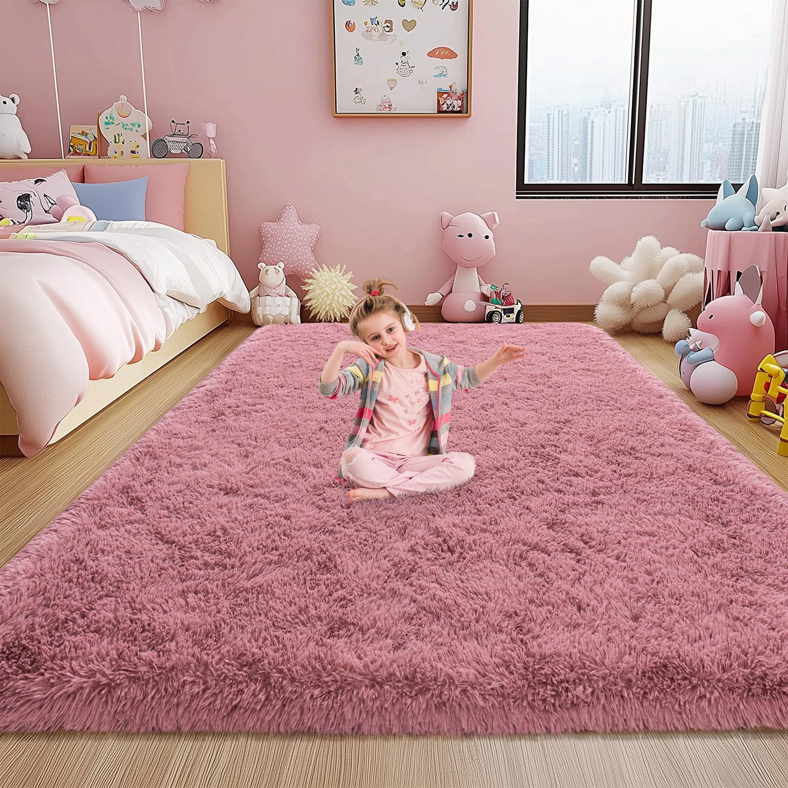Fluffy Rugs for Living Room Bedroom, 5x7 Feet Abstract Blue Shag Area Rugs, Non-Slip Indoor Modern Fuzzy Plush Floor Carpet for Dorm Nursery Kids Room Decor, Soft Shaggy Throw Rug