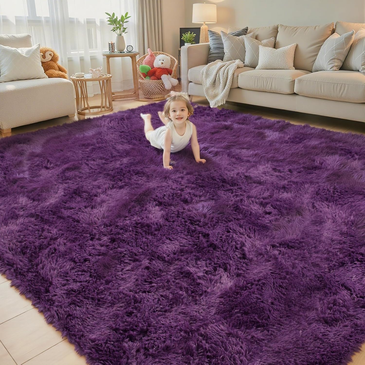 8x10 Area Rugs for Living Room Bedroom Fluffy, Large Area Rug Shag Shaggy Carpet Soft Plush Furry Bedside Rug, Area Rugs for Home Decor(8 x 10, Dark Blue Tie-Dyed)