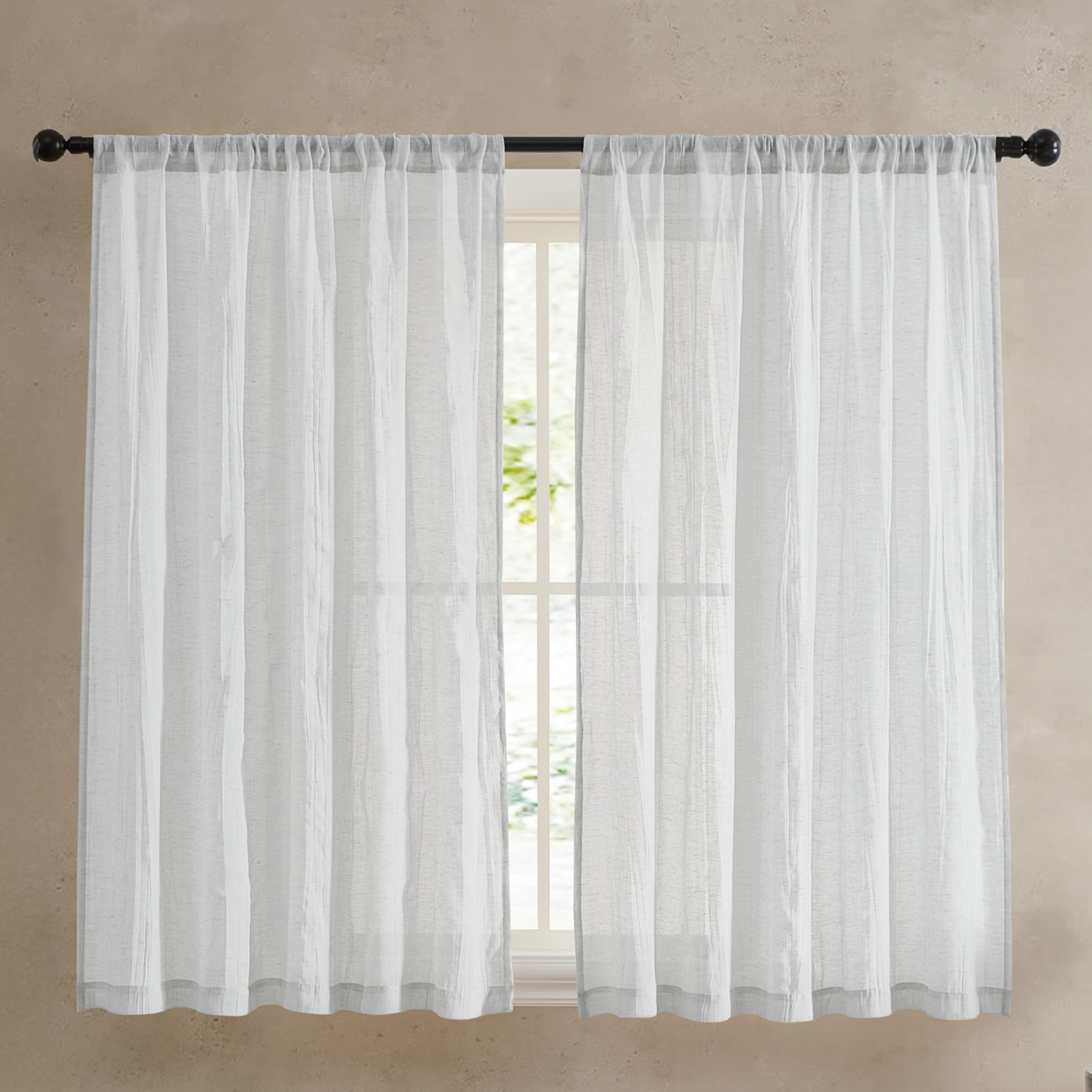 French Connection - Charter Crushed, Window Curtain, Set of 2 Panels, Semi Sheer, Modern Home Decor, Drapes for Living Room, Dining Room, Bedroom, Dorm, Measures 50" x 108", Natural