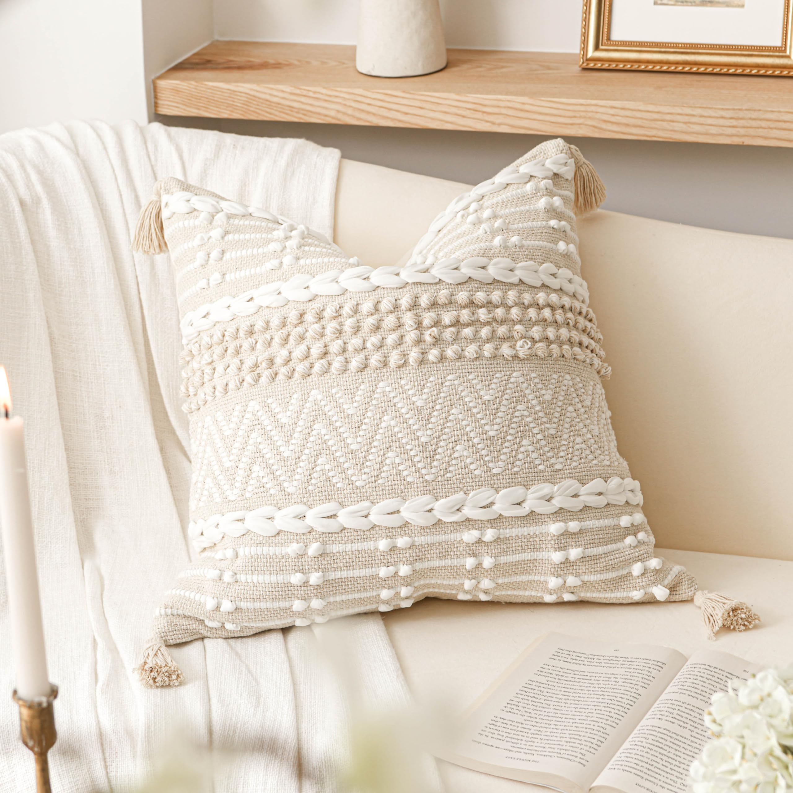 BlissBlush Gray Decorative Throw Pillow Cover 20X20, Boho Accent Pillow for Couch, Square Modern Farmhouse Pillowcase for Living Room Couch Sofa Cushion Home Décor (Pack of 1)