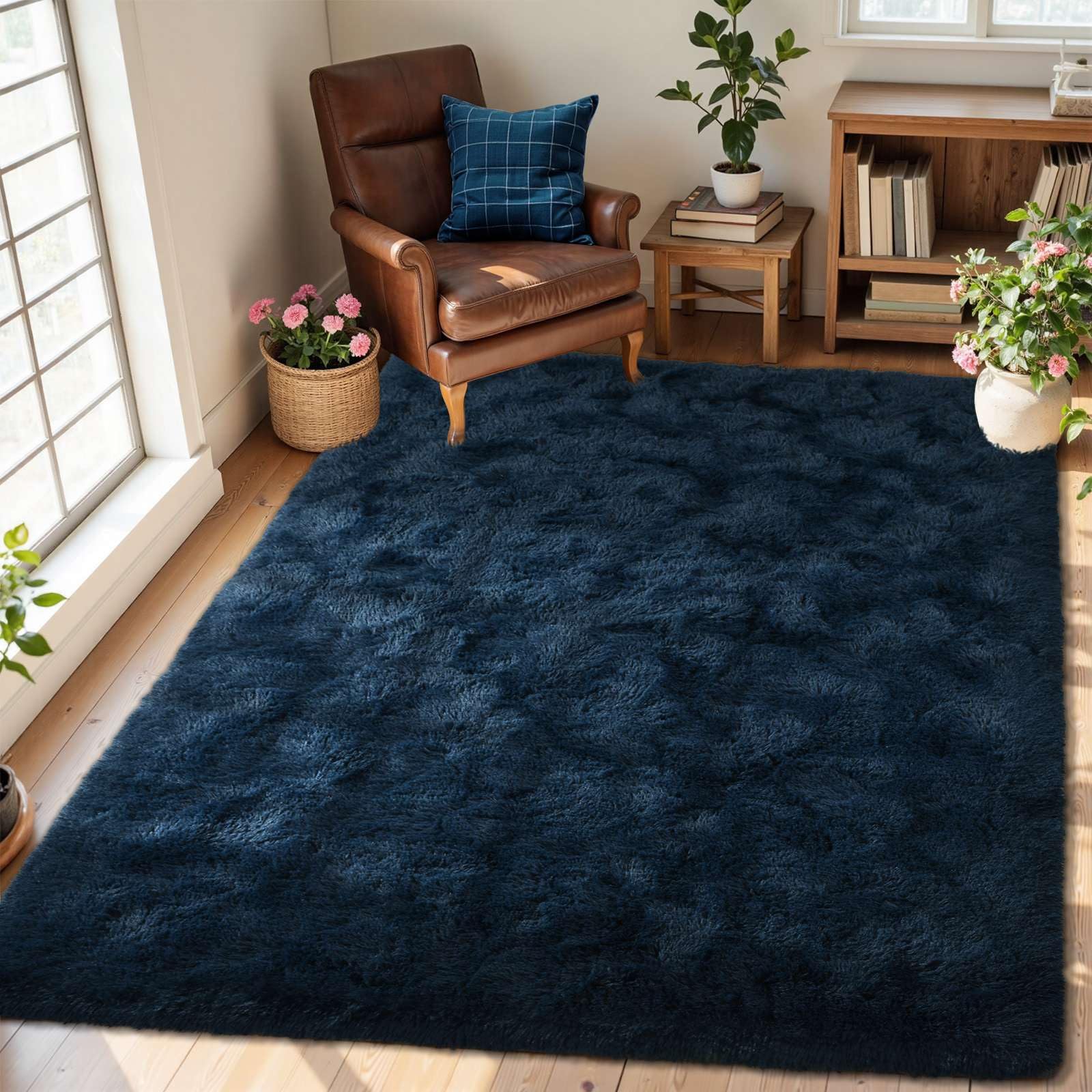 5×7ft Grey Fluffy Tie-Dyed Rug, Soft Shag Carpet for Home Decor
