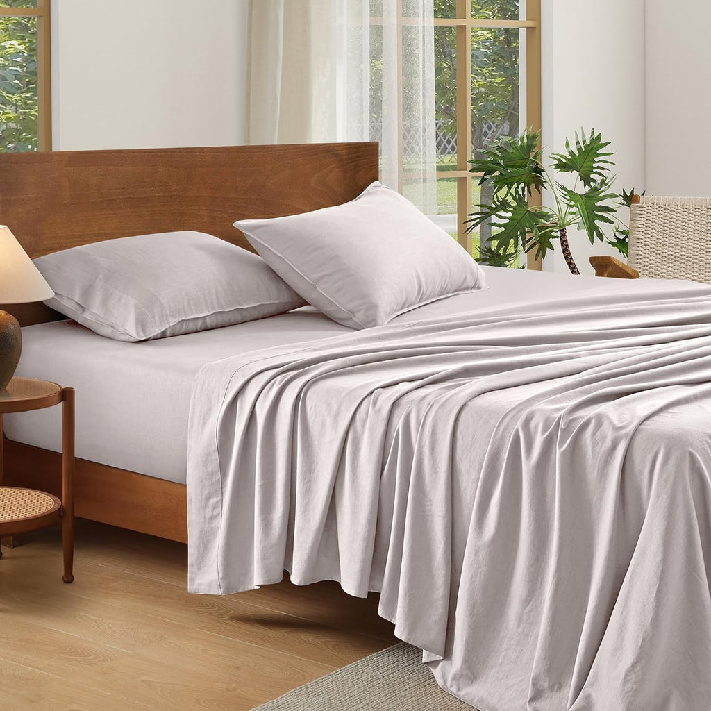 Queen French Linen 4-Piece Sheet Set, Breathable Deep Pocket Bedding