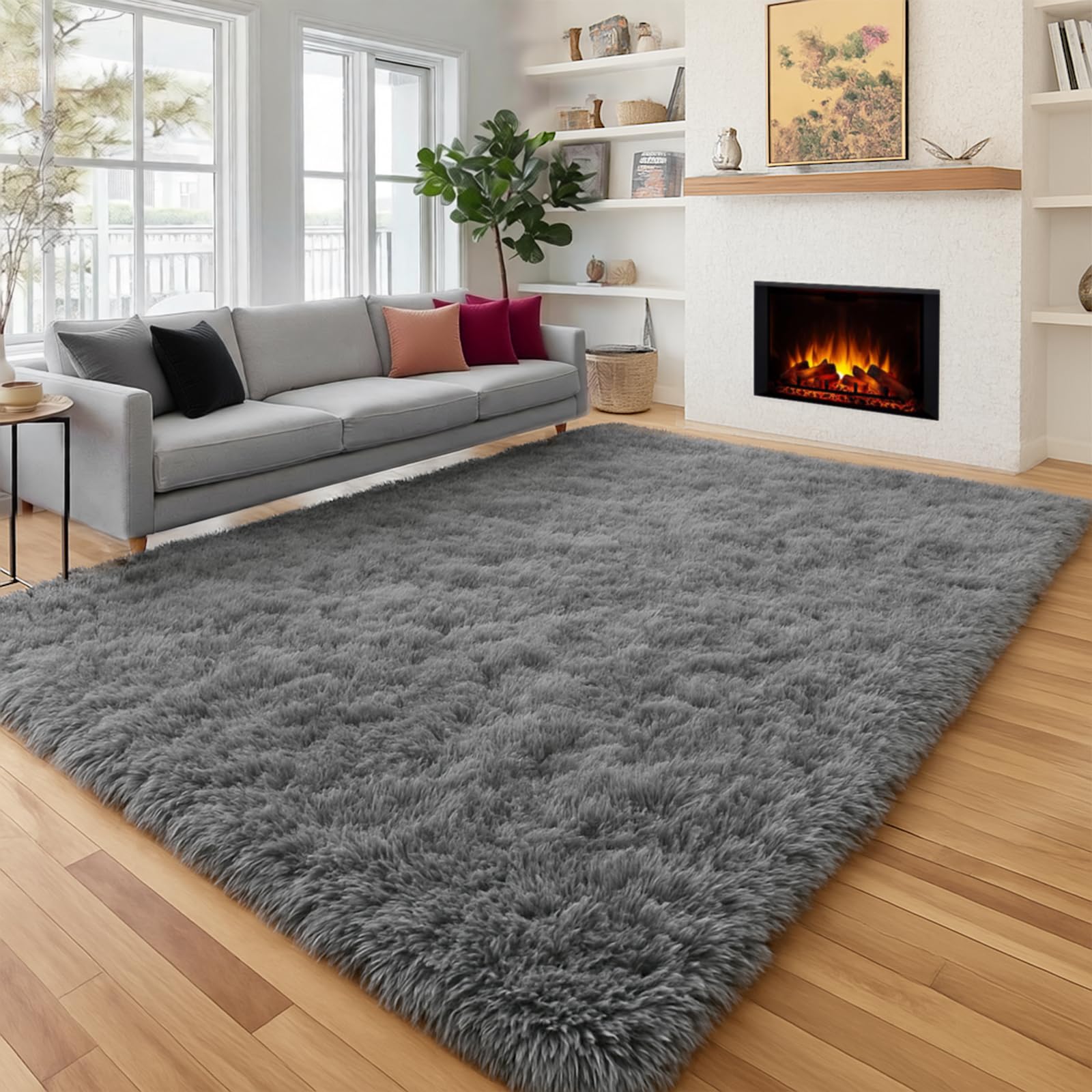 PAGISOFE Abstract Soft Shaggy Rugs for Living Room 5x8 Ft,Tie-Dyed Grey Fluffy Rugs for Kids Room Furry Carpets for Bedroom Room Decor Aesthetic Large Shag Carpet for Boys Girls Dorm Nursery