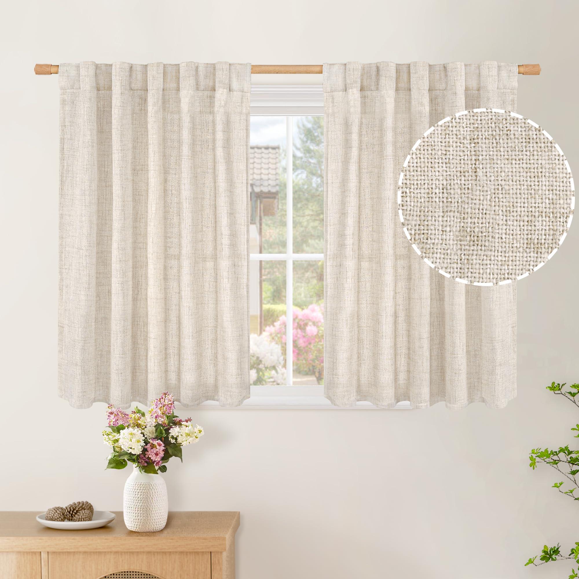 BGment Natural Linen Semi Sheer Curtains 96 Inch Length 2 Panels for Living Room, Beige Light Filtering Window Drapes with Rod Pocket Back Tab Extre Long for Dining Bedroom, 52 X 96 Inch