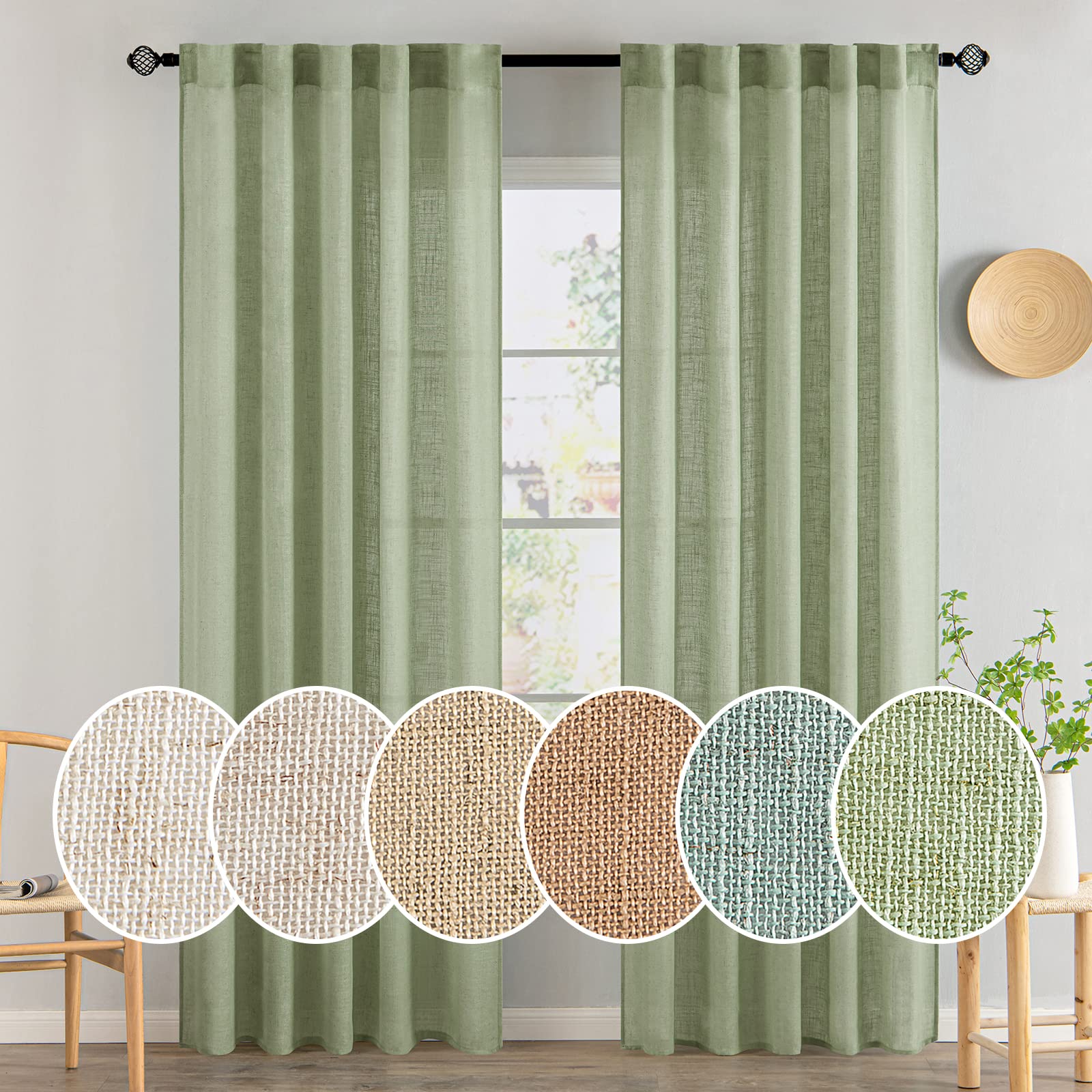 MIULEE Taupe Linen Curtains 84 Inch Length for Bedroom Living Room, Soft Thick Linen Textured Window Drapes Semi Sheer Light Filtering Back Tab Rod Pocket Burlap Look Farmhouse Country Decor, 2 Panels