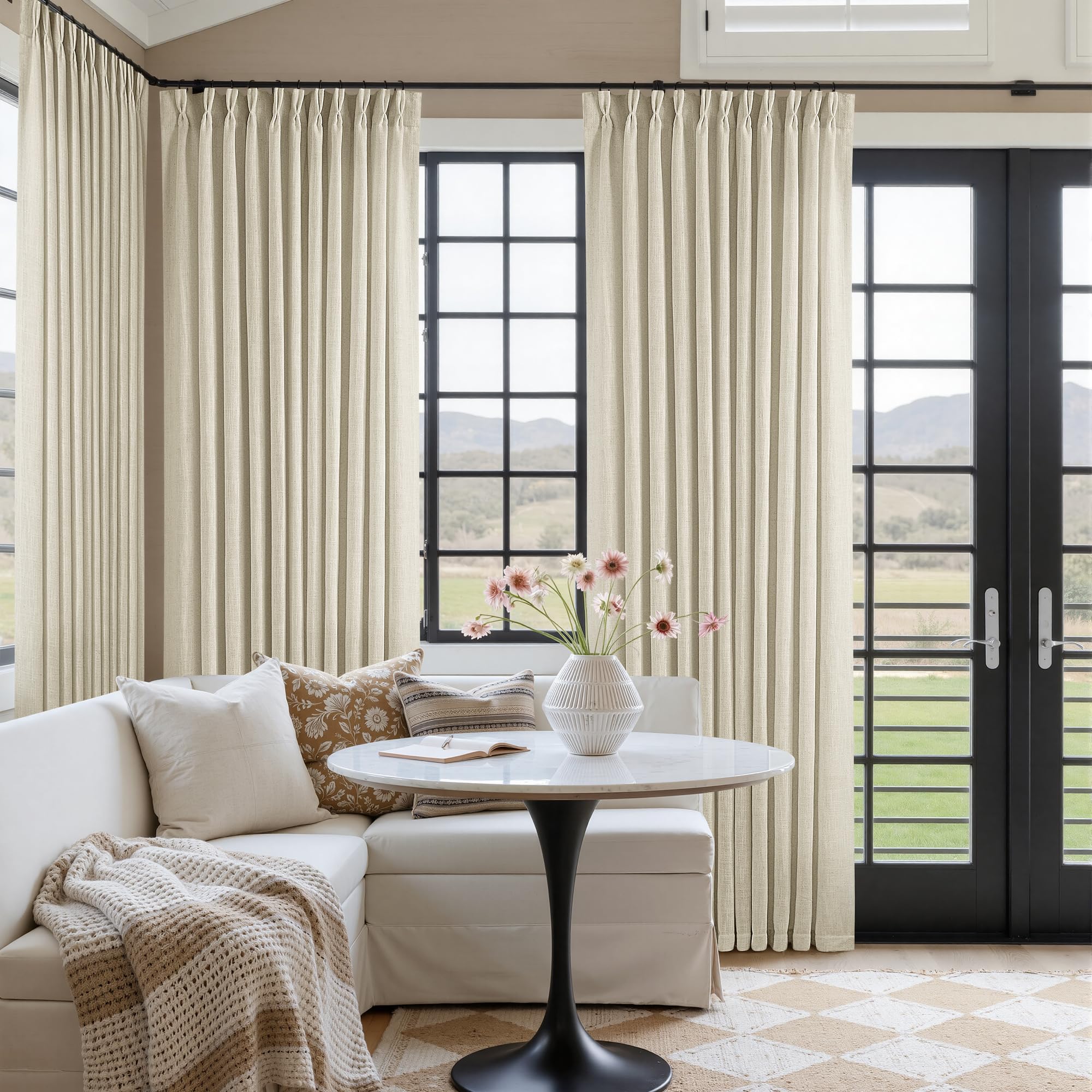 Dutch Cocoa Pinch Pleated Linen Curtains 84 Inches Long 60 Inch Width Linen Blend Light Filtering Window Curtains 84 Inch for Living Room Bedroom Patio Pinch Pleat Drapes Hooks Rings 1 Panel 60Wx84L