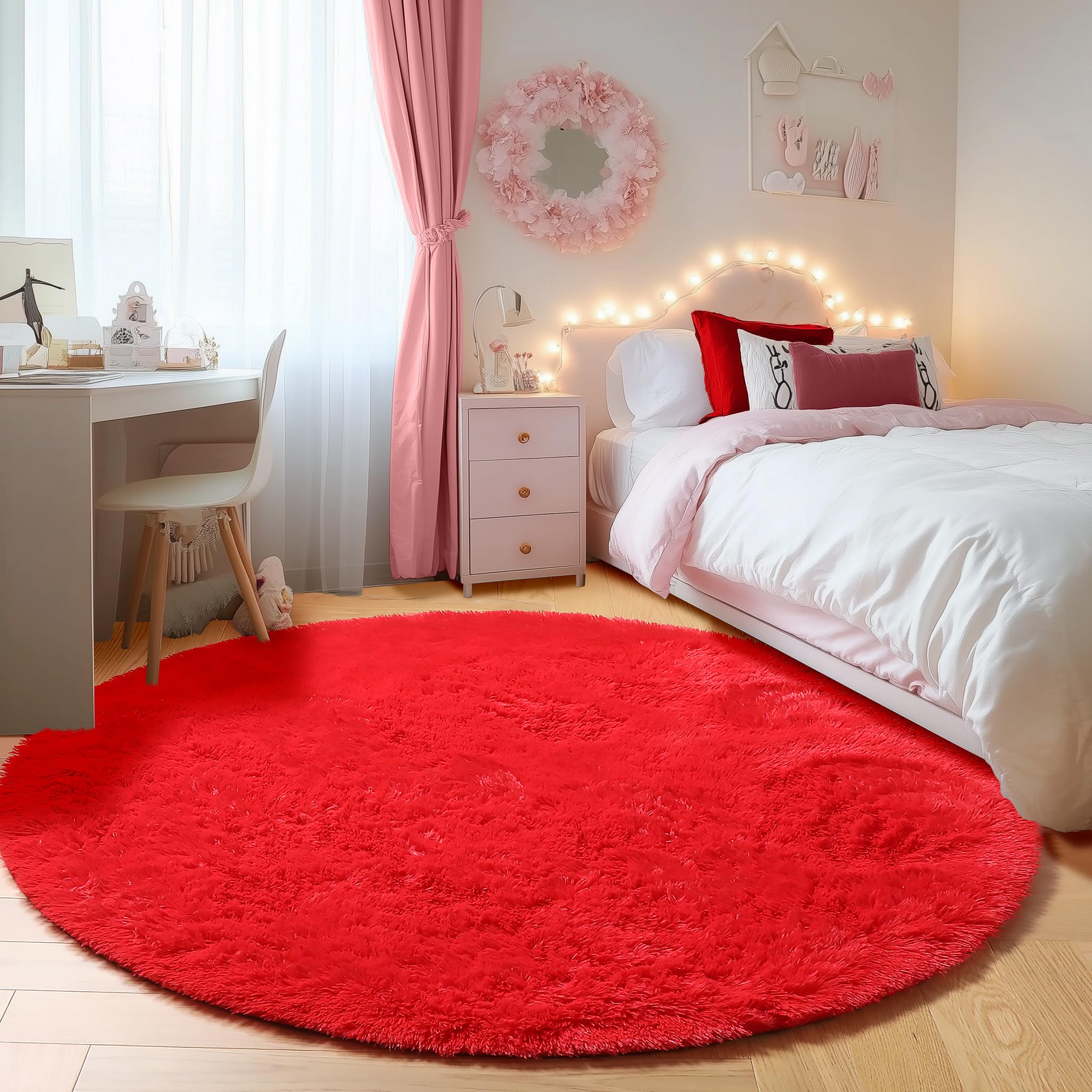 ONASAR Tie-Dyed Dark Grey Round Area Rugs 5ft, Ultra Soft Bedroom Circle Rug for Kids Girls Teen Room, Fluffy Plush Shaggy Carpet Floor Mats for Baby Nursery Living Room Playroom Home Decor