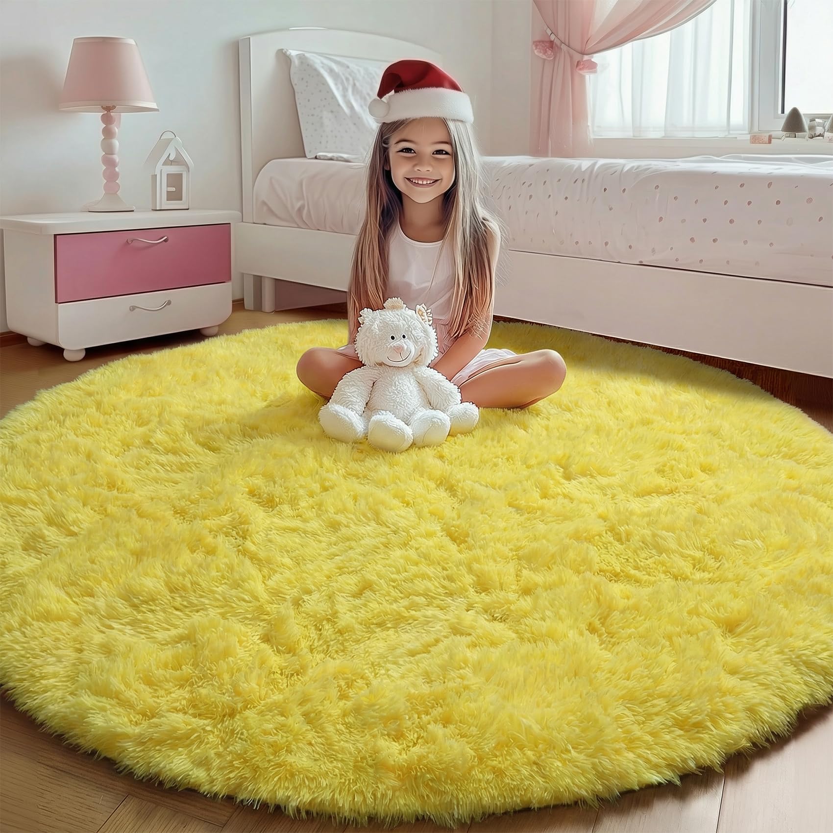 ONASAR Tie-Dyed Dark Grey Round Area Rugs 5ft, Ultra Soft Bedroom Circle Rug for Kids Girls Teen Room, Fluffy Plush Shaggy Carpet Floor Mats for Baby Nursery Living Room Playroom Home Decor