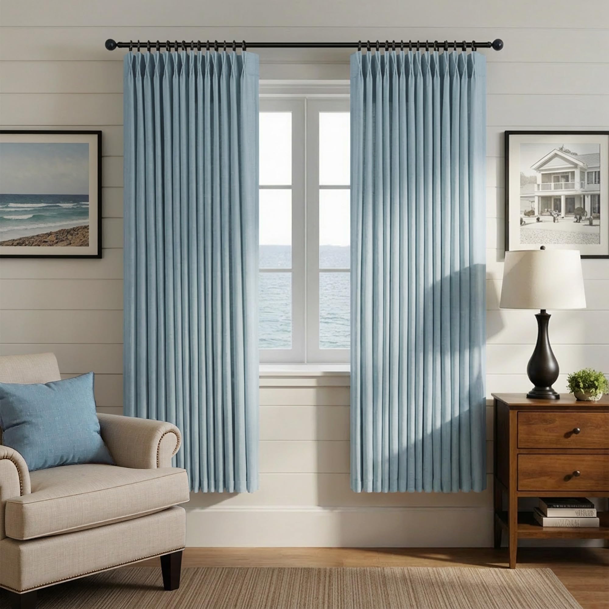 Natural Pinch Pleated Linen Cream Curtains 84 Inch Length 2 Panels for Living Room Bedroom Ivory Semi Sheer Light Filtering Modern Farmhouse Boho Neutral Rustic Long Drapes Back Tab Pleat Hooks Rings