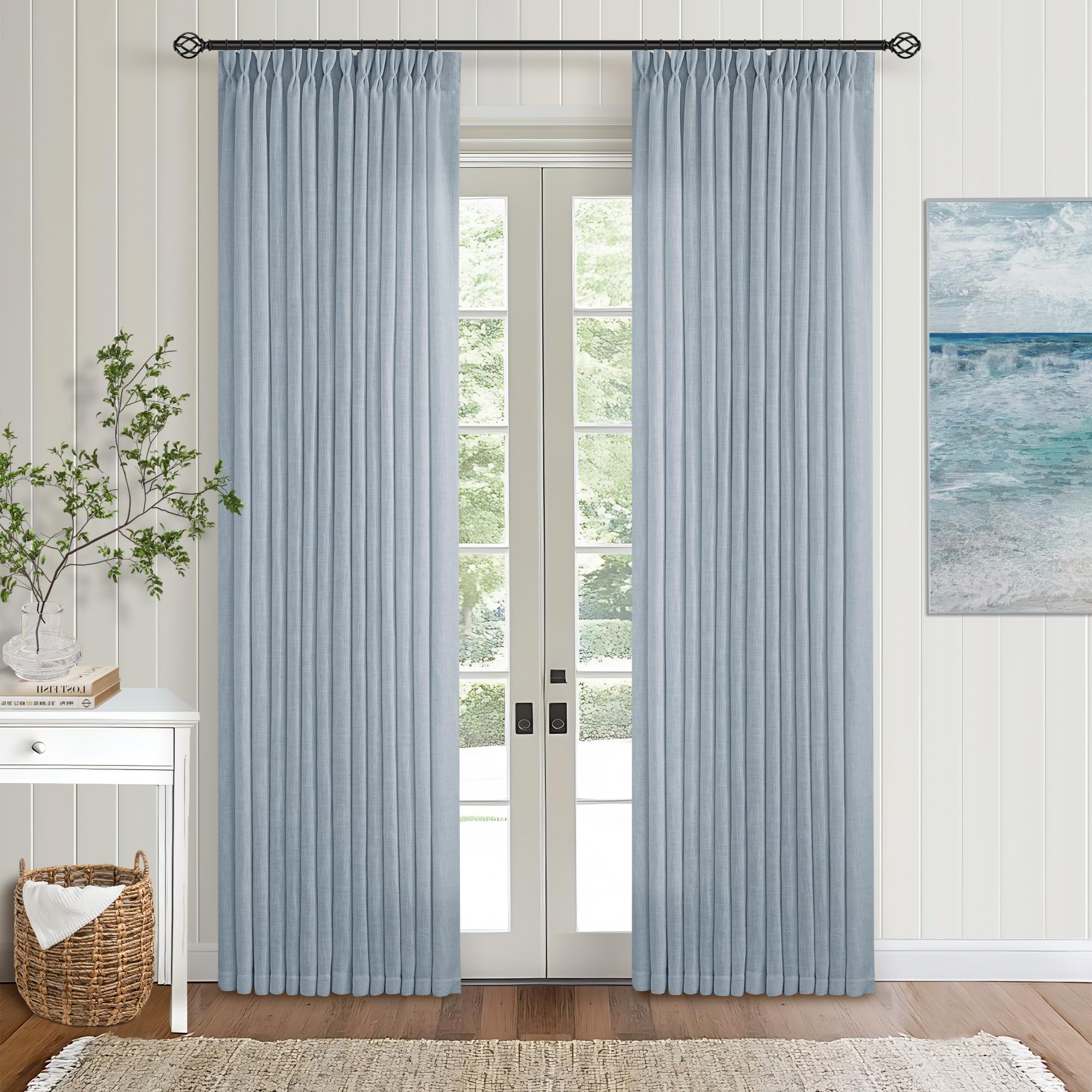 Dutch Cocoa Pinch Pleated Linen Curtains 84 Inches Long 60 Inch Width Linen Blend Light Filtering Window Curtains 84 Inch for Living Room Bedroom Patio Pinch Pleat Drapes Hooks Rings 1 Panel 60Wx84L