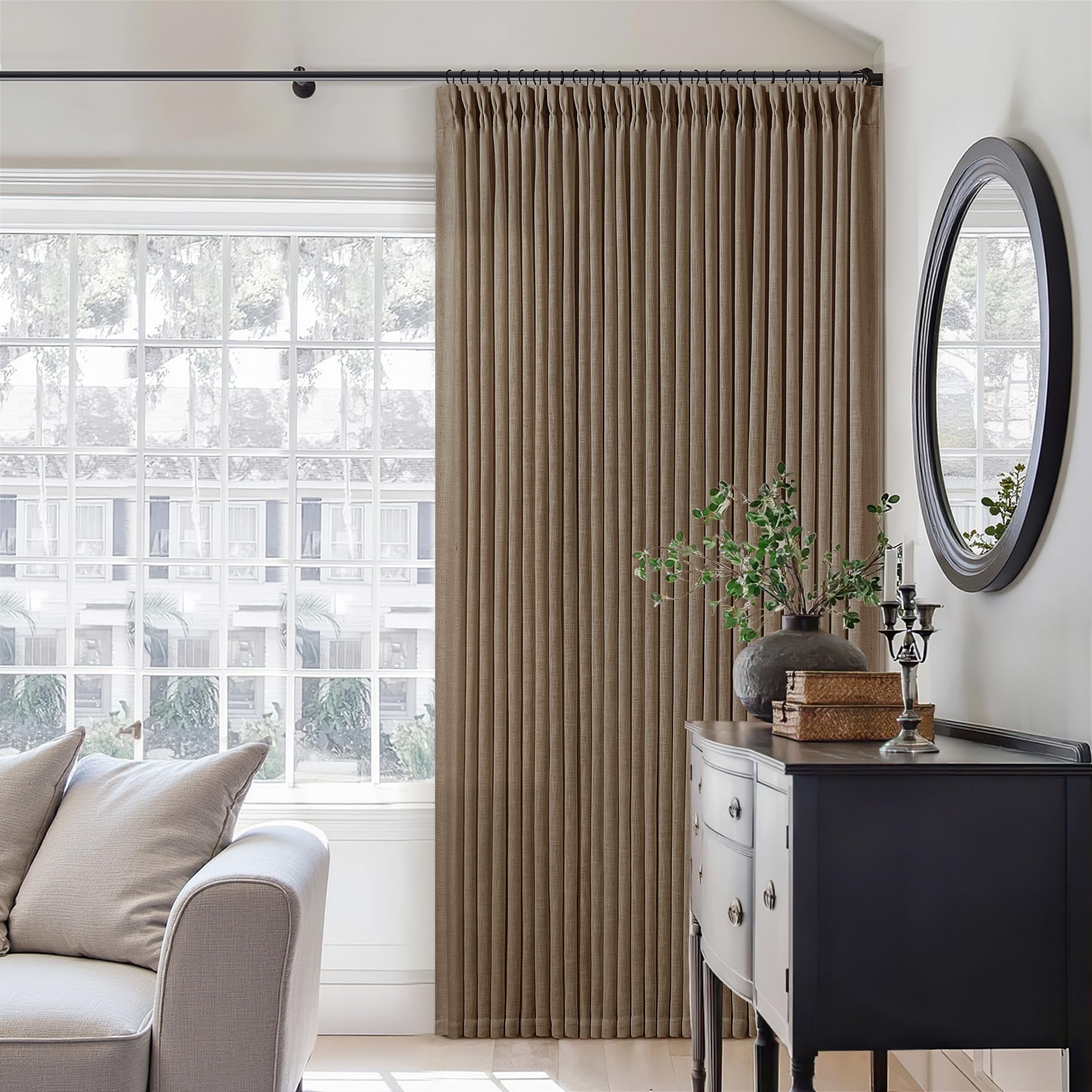 Dutch Cocoa Pinch Pleated Linen Curtains 84 Inches Long 60 Inch Width Linen Blend Light Filtering Window Curtains 84 Inch for Living Room Bedroom Patio Pinch Pleat Drapes Hooks Rings 1 Panel 60Wx84L