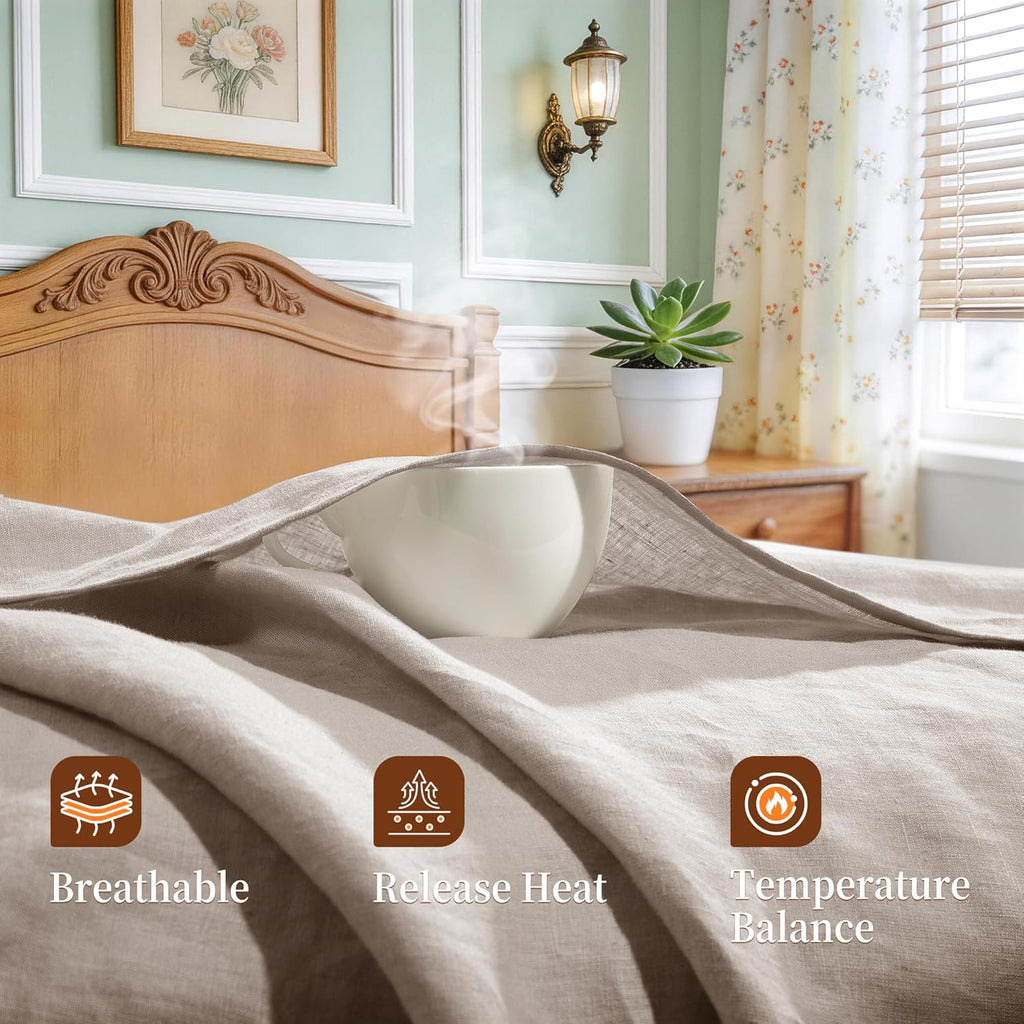 100% Pure Linen Sheet Set for Hot Sleepers, Breathable Natural Linen Sheets 4pcs, Bedding Set Deep Pocket Up to 16" Moisture-Wicking, Softens with Every Wash (Linen Queen)