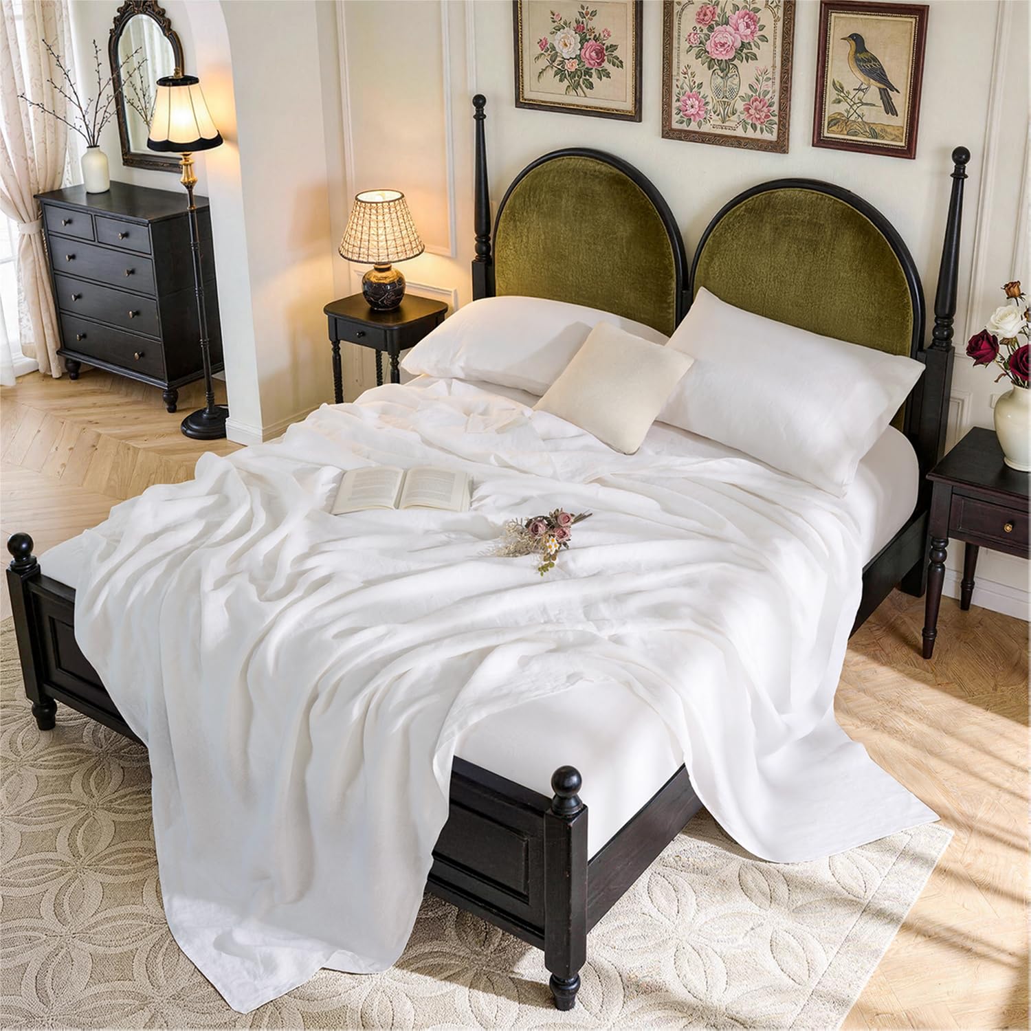 SONORO KATE 100% French Pure Linen Sheets, Breathable and Durable Linen King Size Sheets, Anti-Tear Linen Bed Sheets, Machine Washable, 16 Inch Deep Pocket - 4 Piece (Natural Linen, King)