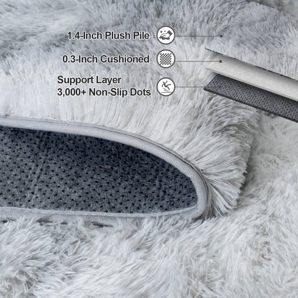 Tie-Dyed Grey Rugs for Bedroom 5x7 ft - Ultra Soft Faux Fur Area Rug - Plush Non-Slip Shaggy Carpet for Living Room, Cozy Fluffy Rug for Kids Boys Girls Dorm Nursery Room, High Pile Floor Carpet