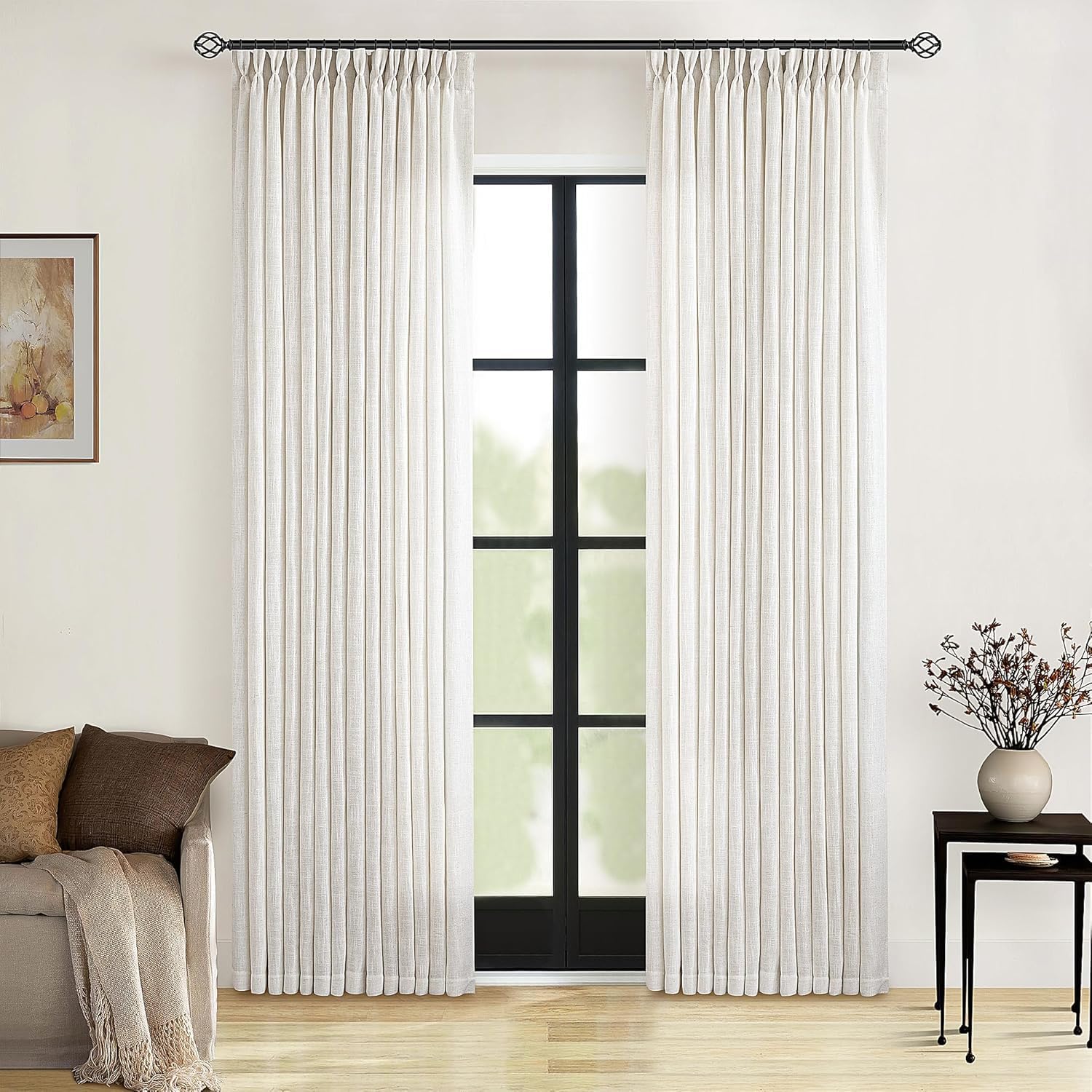 Dutch Cocoa Pinch Pleated Linen Curtains 84 Inches Long 60 Inch Width Linen Blend Light Filtering Window Curtains 84 Inch for Living Room Bedroom Patio Pinch Pleat Drapes Hooks Rings 1 Panel 60Wx84L