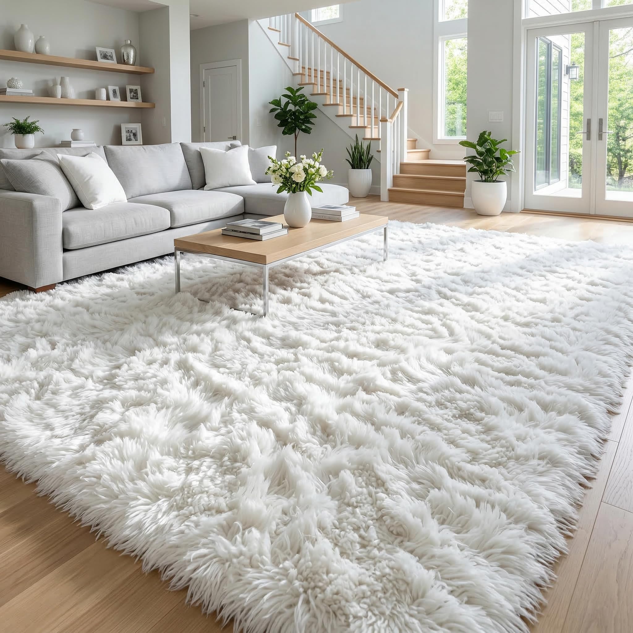 Fluffy 5x7 Area Rugs for Bedroom: Tie-dye White Grey Soft Shag Rug for Living Room, Large Fuzzy Plush Indoor Floor Carpet Non Slip Modern Rug for Nursery Boys Girls Kids Room Playroom Dorms Home Decor