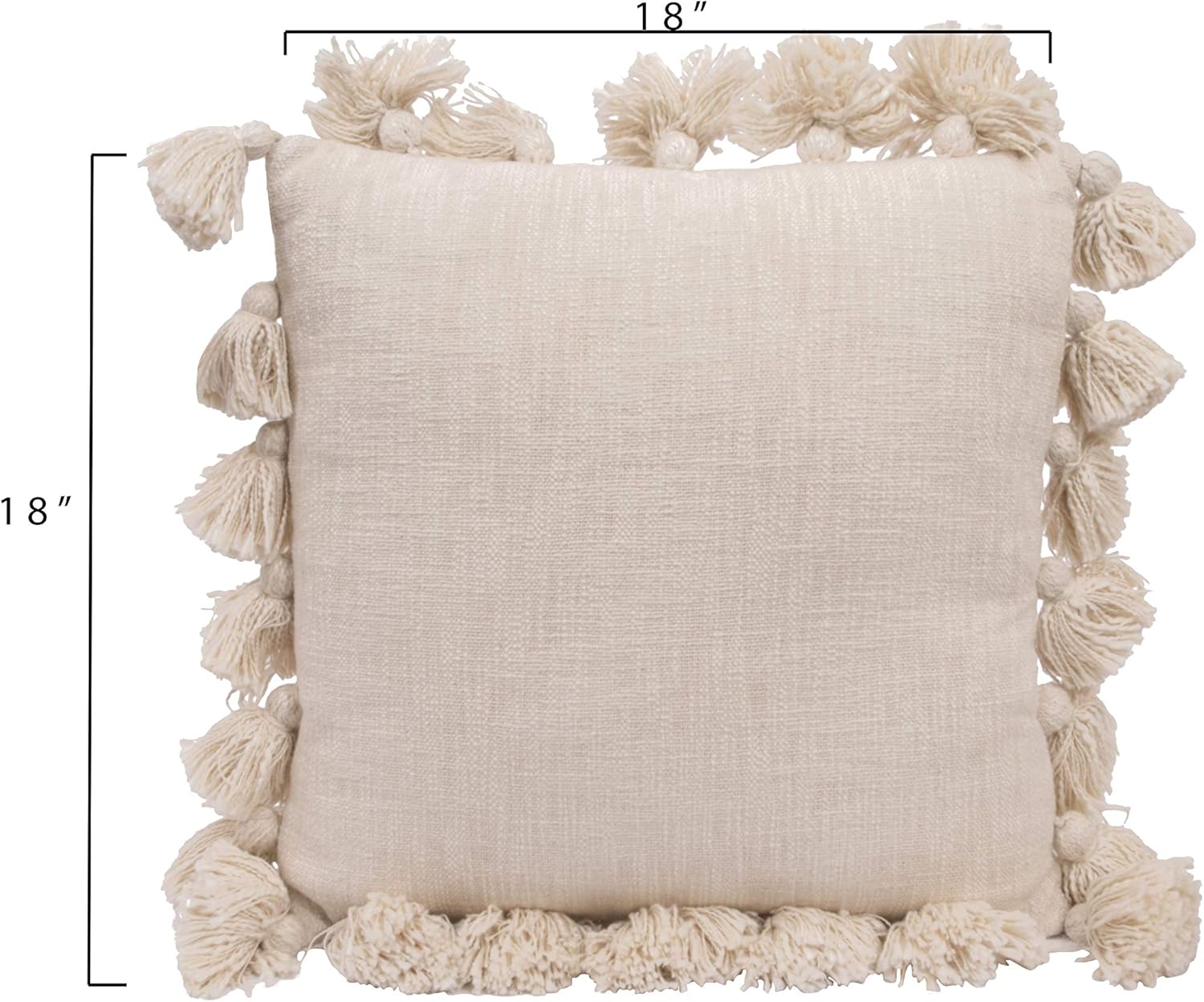 Creative Co-Op Woven Cotton Slub Pillow with Tassels, Cream