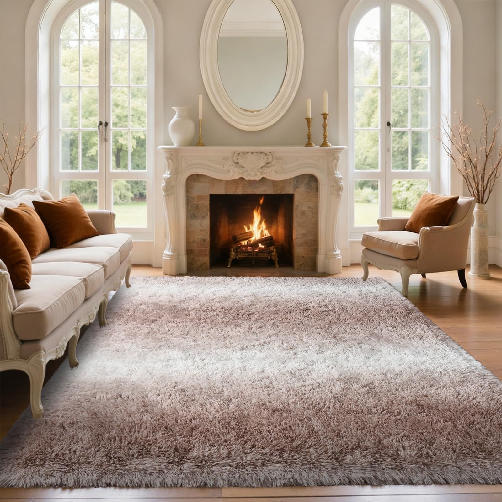 5×7ft Grey Fluffy Tie-Dyed Rug, Soft Shag Carpet for Home Decor