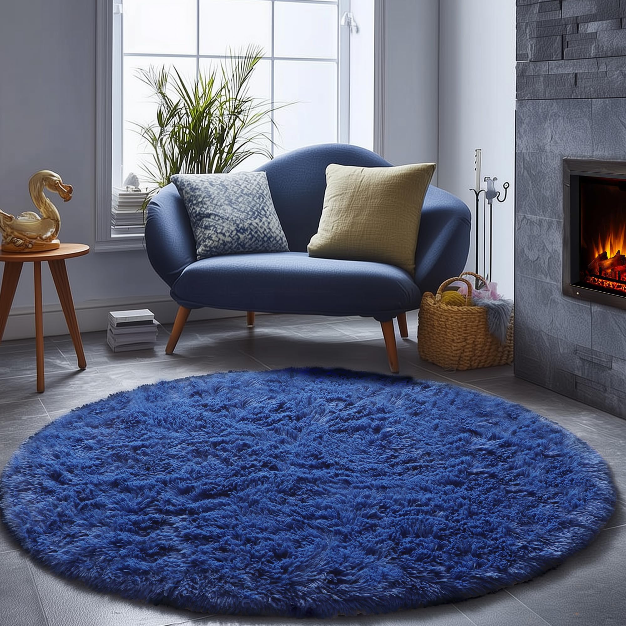 ONASAR Tie-Dyed Dark Grey Round Area Rugs 5ft, Ultra Soft Bedroom Circle Rug for Kids Girls Teen Room, Fluffy Plush Shaggy Carpet Floor Mats for Baby Nursery Living Room Playroom Home Decor