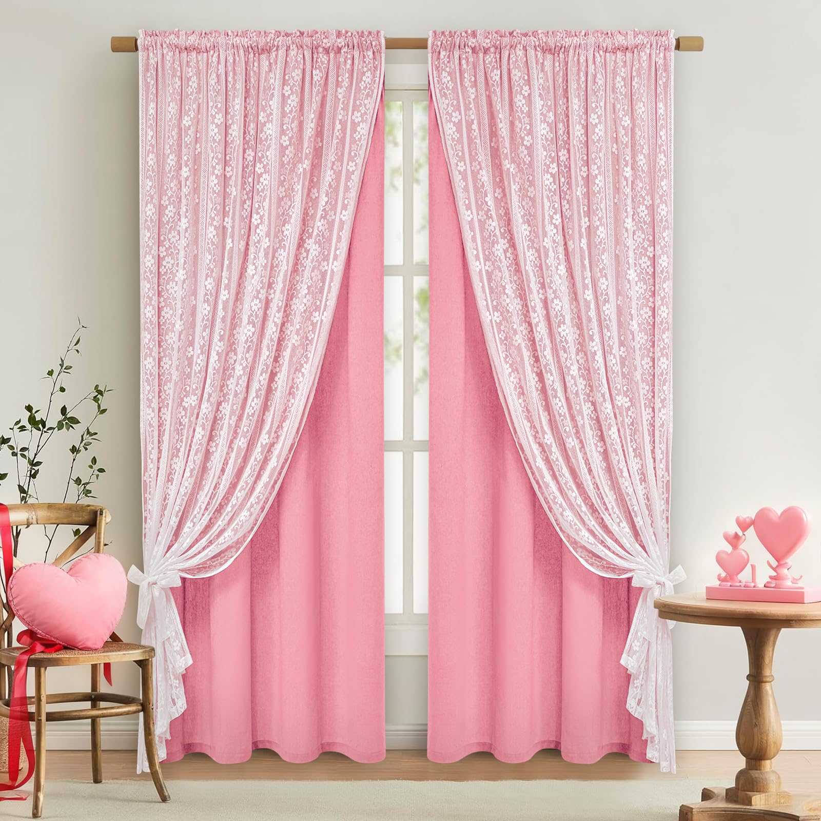 2-Panel 52×84" Beige Linen Curtains, Boho Farmhouse Window Drapes