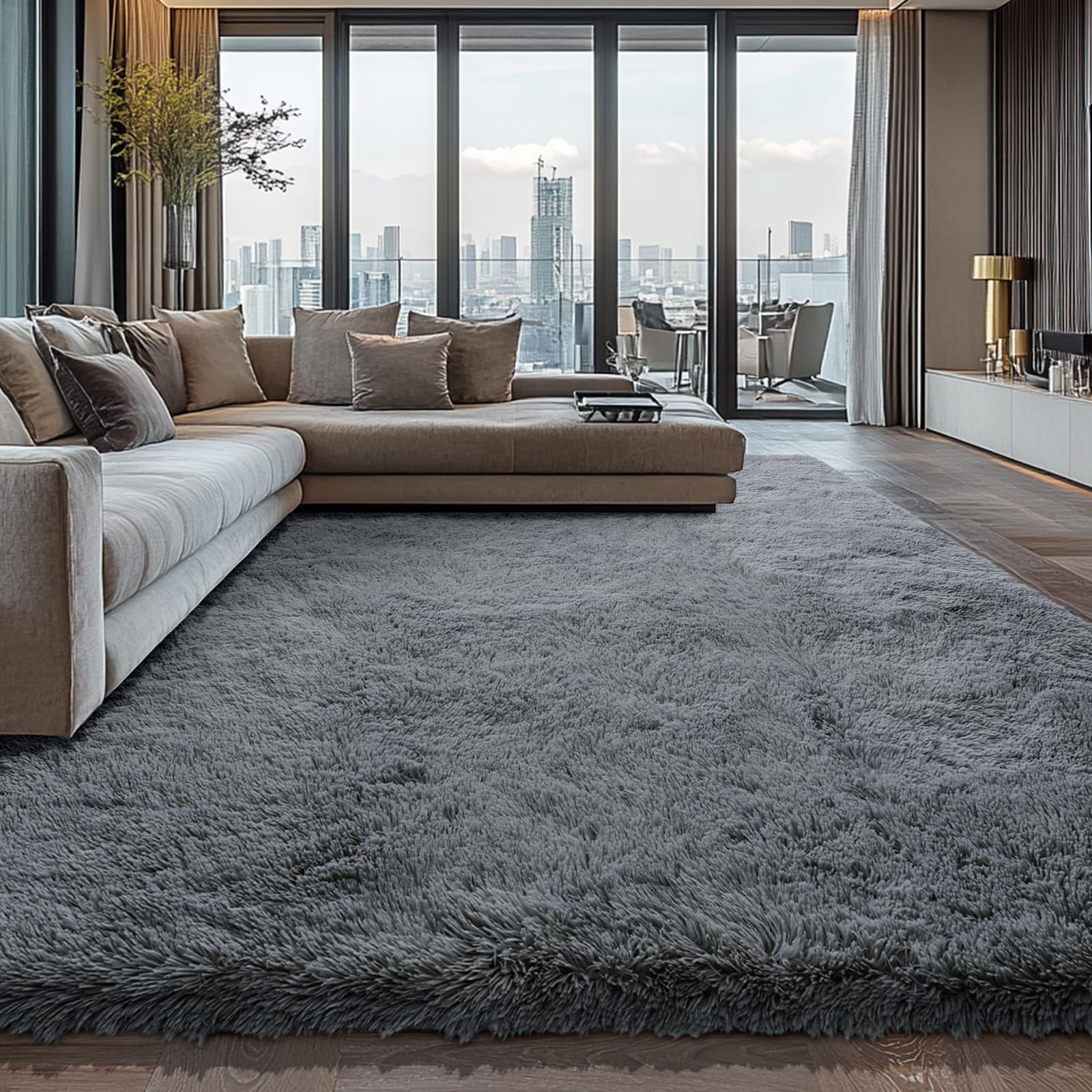Shag Area Rugs for Bedroom Living Room,8X10 Ultra Soft Fluffy Area Rugs for Dorm, Indoor Carpet Nursery Rugs for Kids Girls Room Home Decor,Tie-Dye Grey
