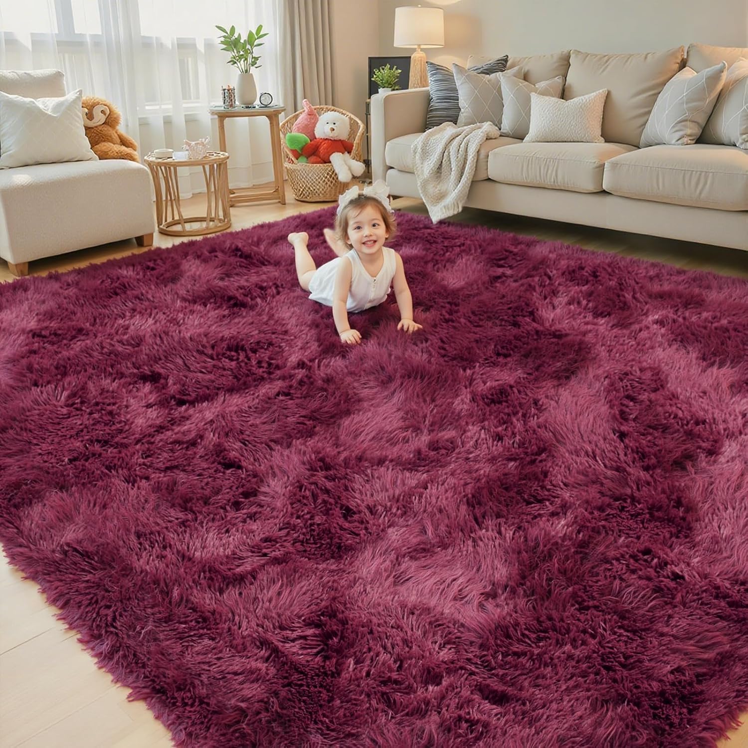 8x10 Area Rugs for Living Room Bedroom Fluffy, Large Area Rug Shag Shaggy Carpet Soft Plush Furry Bedside Rug, Area Rugs for Home Decor(8 x 10, Dark Blue Tie-Dyed)
