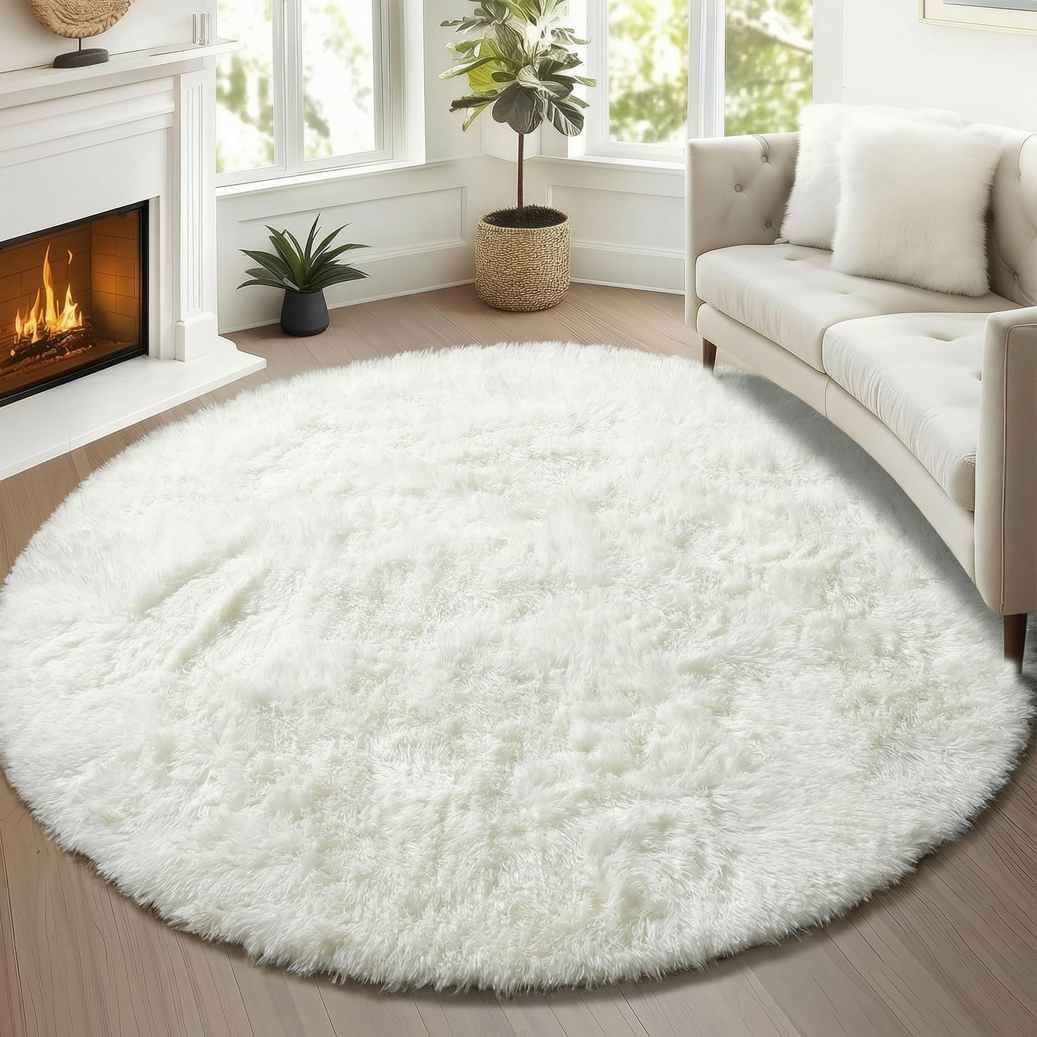 ONASAR Tie-Dyed Dark Grey Round Area Rugs 5ft, Ultra Soft Bedroom Circle Rug for Kids Girls Teen Room, Fluffy Plush Shaggy Carpet Floor Mats for Baby Nursery Living Room Playroom Home Decor