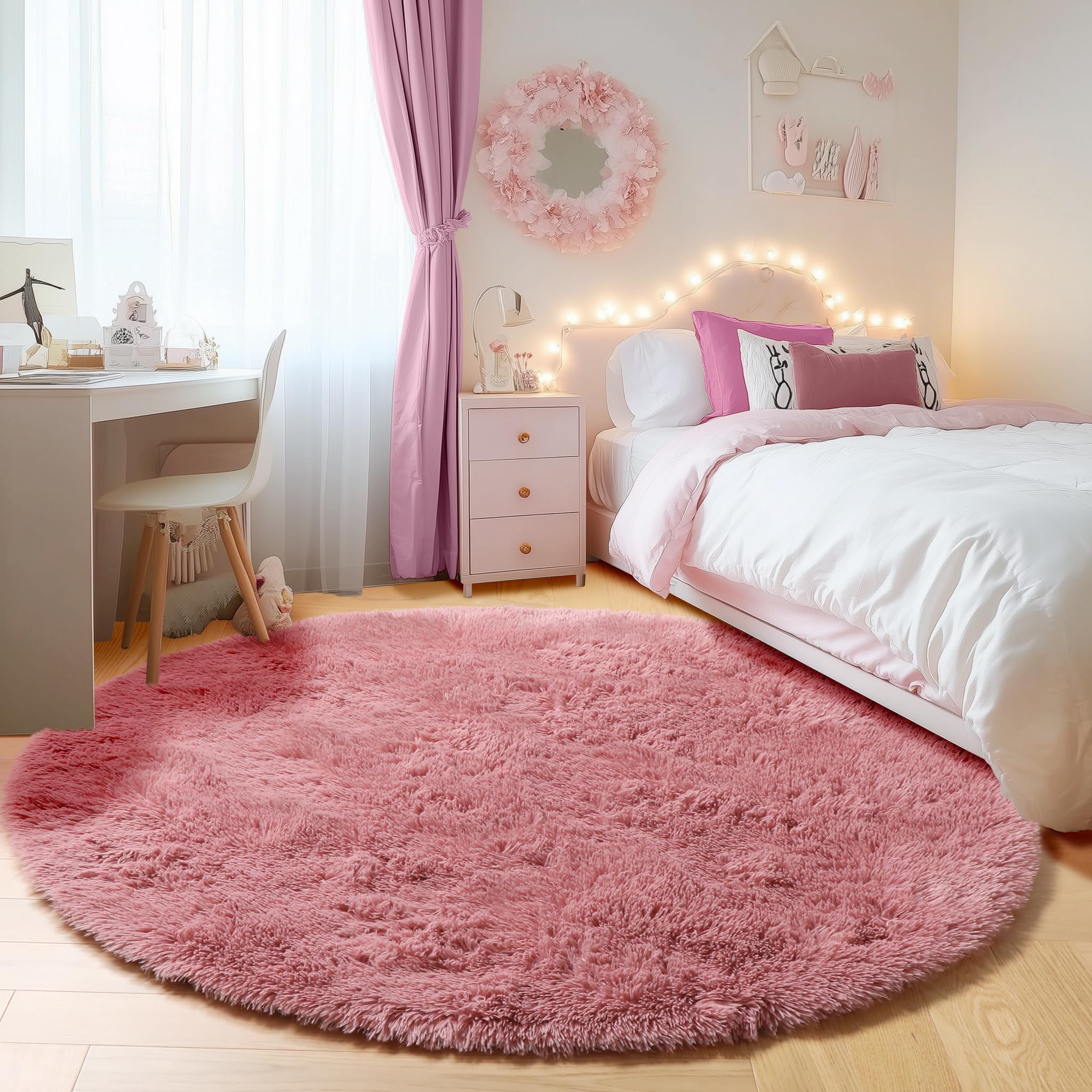 ONASAR Tie-Dyed Dark Grey Round Area Rugs 5ft, Ultra Soft Bedroom Circle Rug for Kids Girls Teen Room, Fluffy Plush Shaggy Carpet Floor Mats for Baby Nursery Living Room Playroom Home Decor