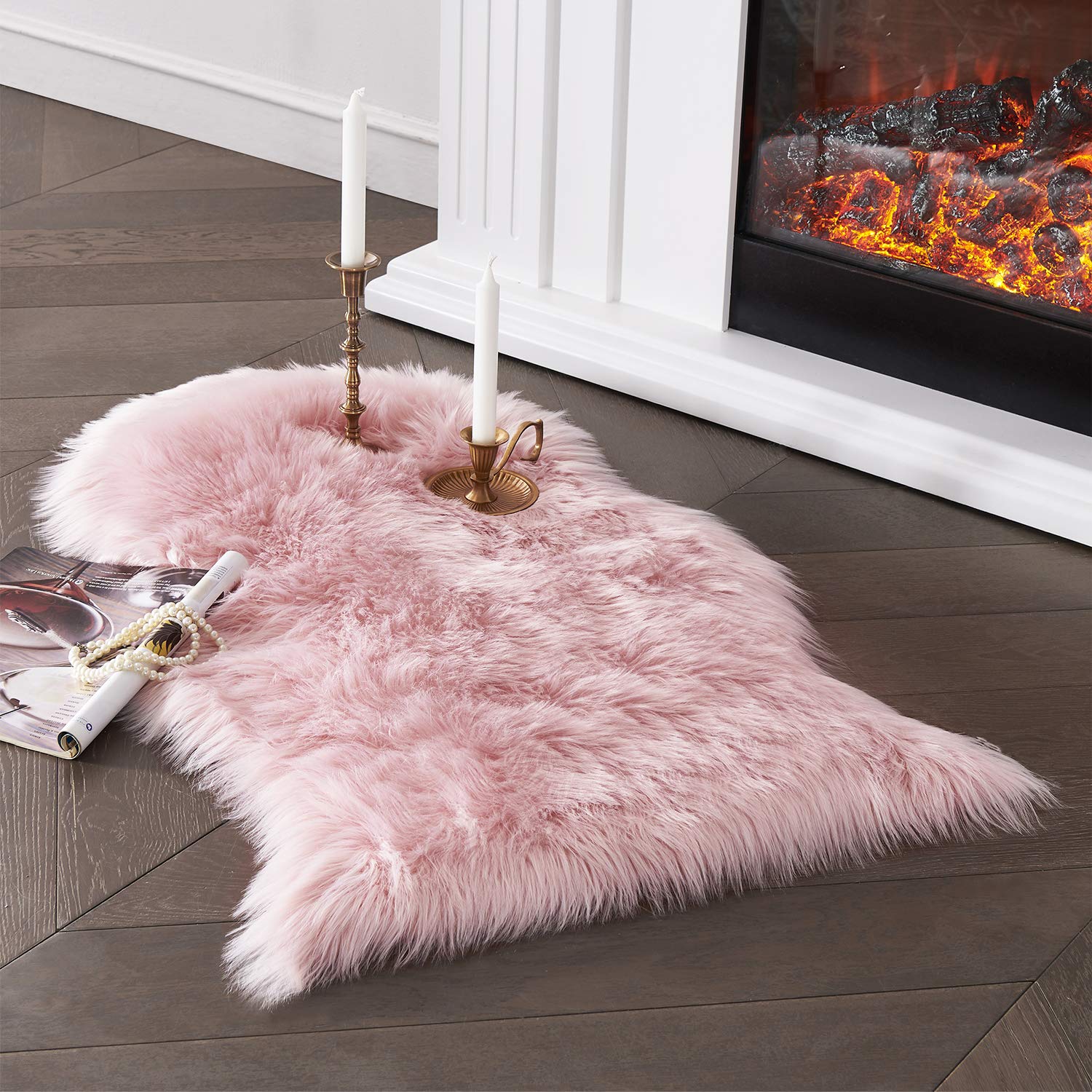 SERISSA Soft Fluffy Area Rug, Grey Faux Sheepskin Fur Rug, Shaggy Rug for Bedroom Floor Fuzzy Carpet for Living Room 4x6 Feet
