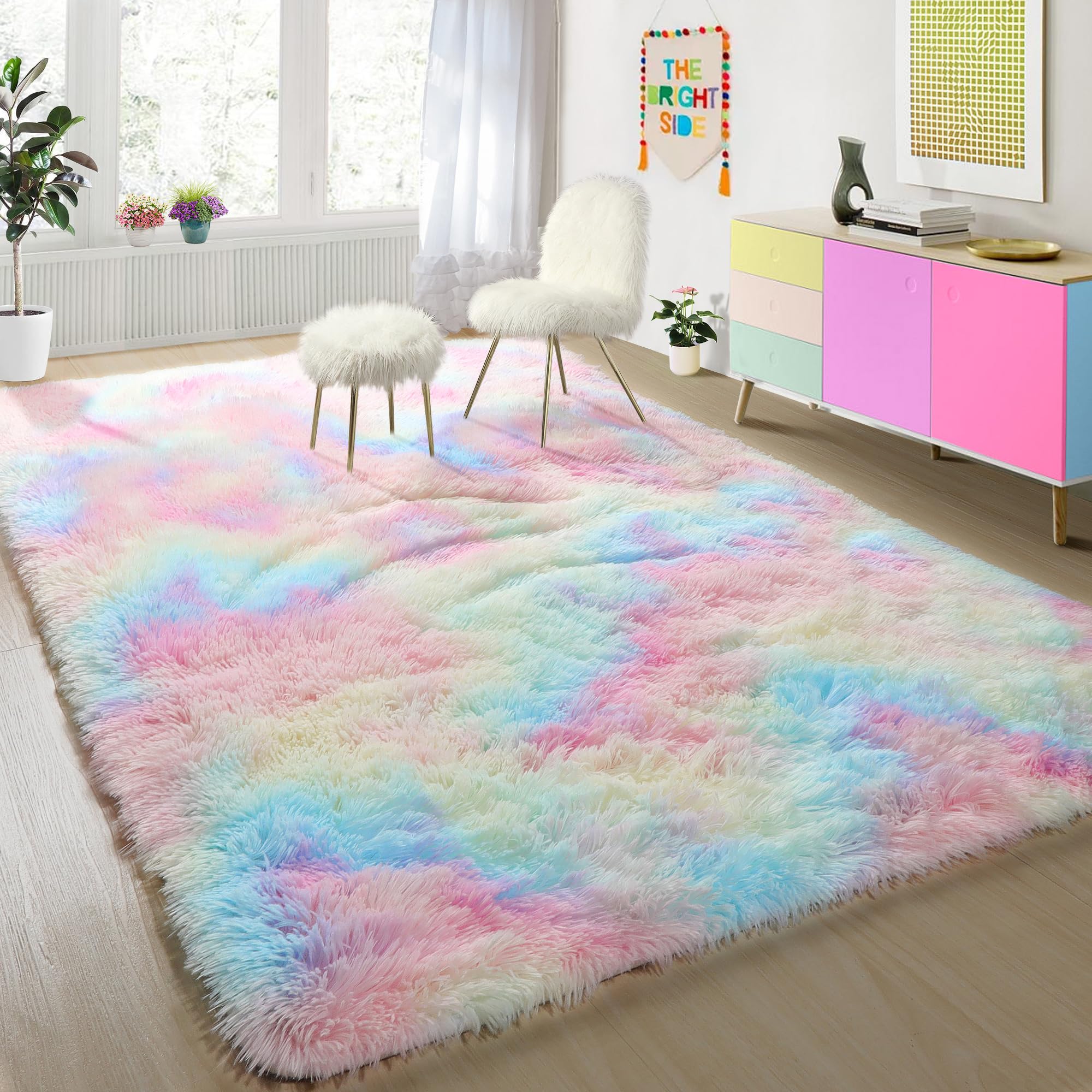 PAGISOFE Abstract Soft Shaggy Rugs for Living Room 5x8 Ft,Tie-Dyed Grey Fluffy Rugs for Kids Room Furry Carpets for Bedroom Room Decor Aesthetic Large Shag Carpet for Boys Girls Dorm Nursery