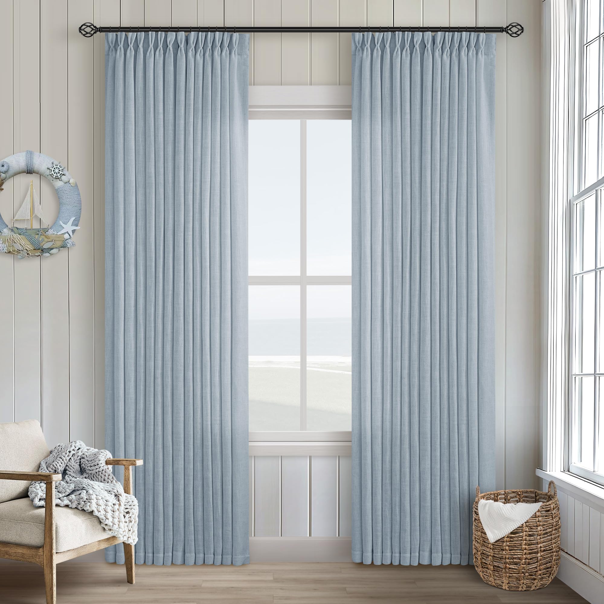 Dutch Cocoa Pinch Pleated Linen Curtains 84 Inches Long 60 Inch Width Linen Blend Light Filtering Window Curtains 84 Inch for Living Room Bedroom Patio Pinch Pleat Drapes Hooks Rings 1 Panel 60Wx84L