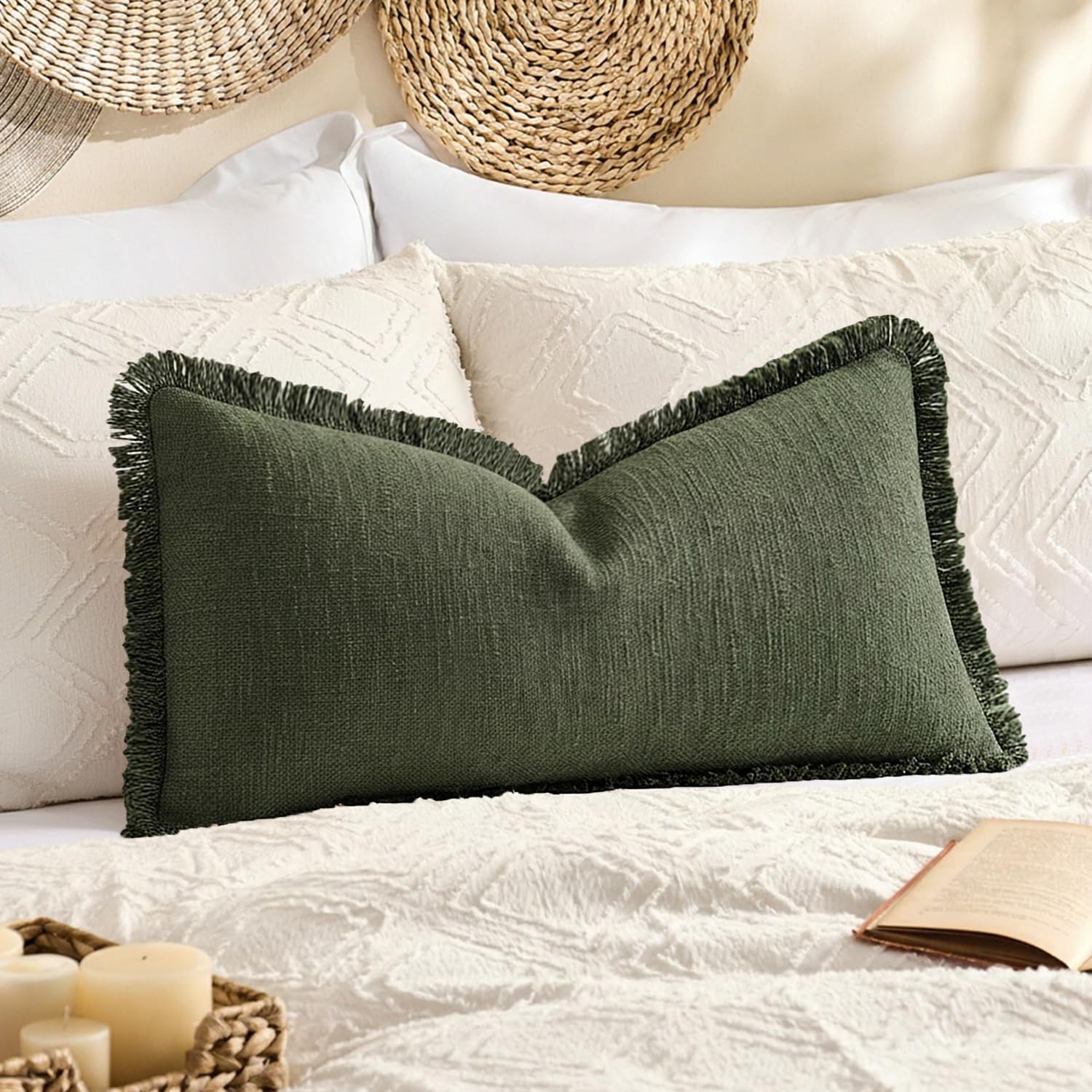 Kevin Textile 20x20 Inch Throw Pillow Cover 1 Pack Boho Decorative Soft Chenille Thread Woven Tufted Textured Square Cushion Case Farmhouse Accent for Living Room Couch Sofa Bed, Green
